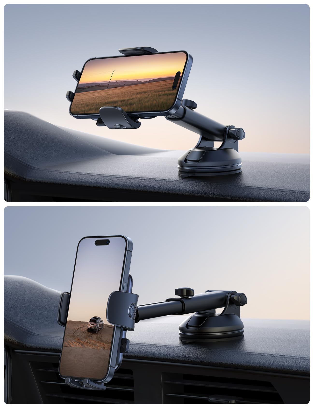 Lamicall Car Phone Holder - [Strongest Military-Grade Suction Cup] 360° Rotation Phone Holders For Your Car Quick Release Adjustable Car Phone Mount Dashboard For Iphone 16 Galaxy Smartphone Truck
