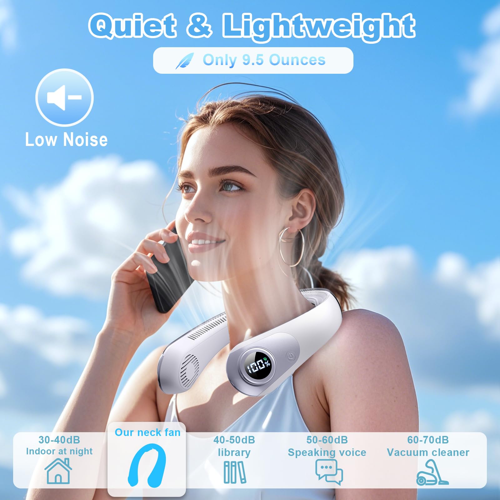 Portable Neck Fan Rechargeable, Bladeless Hands-Free Wearable Personal Fan, Cooling Neck