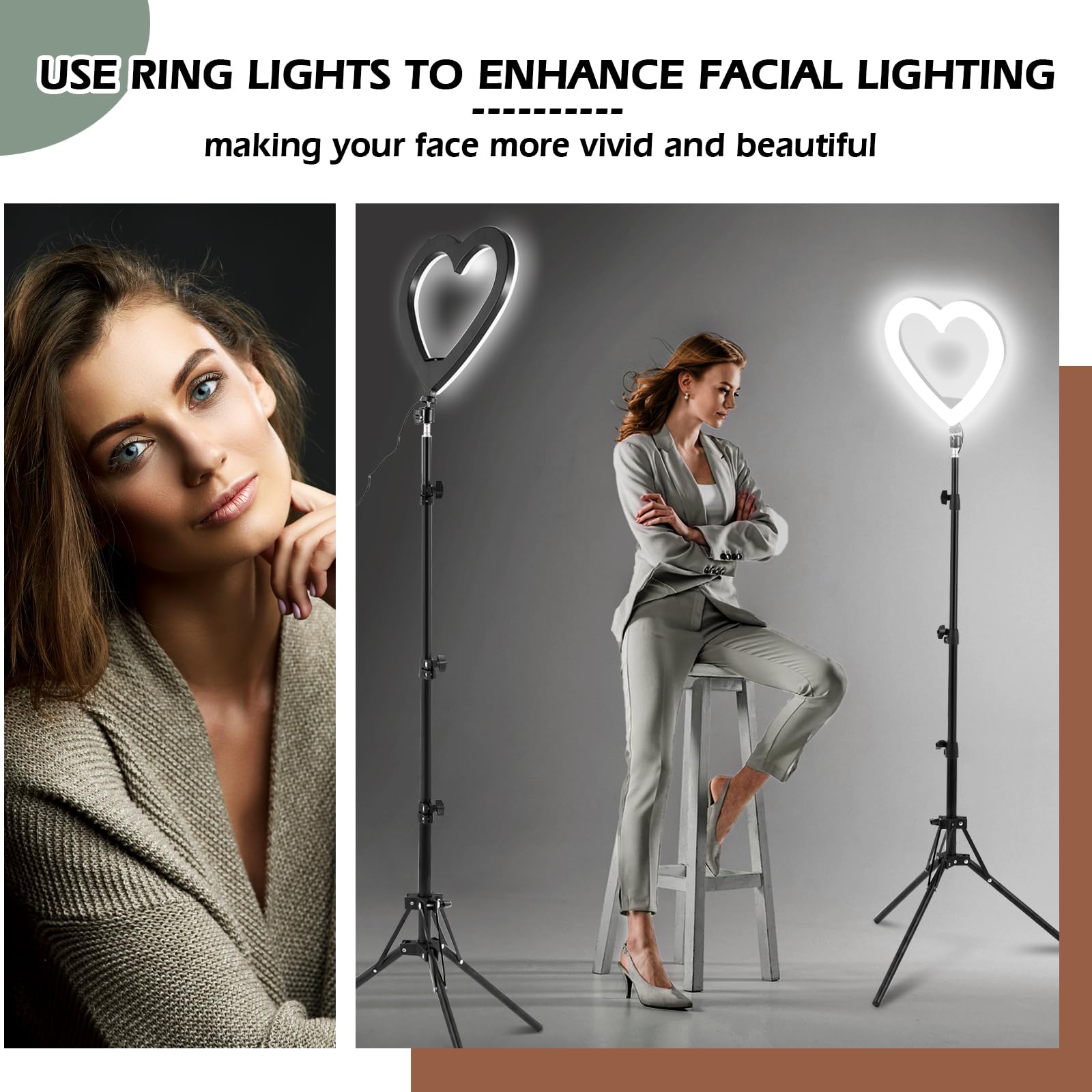 Nanbeitong Nanbeitong13'' Selfie Ring Light With 73'' Tripod Stand And Phone Holder&Ipad Holder, Rgb Ring Lights 47 Color Modes, Stepless Dimmable/Speed Led Heart Ringlight For Iphone & Android,Youtube,Makeup