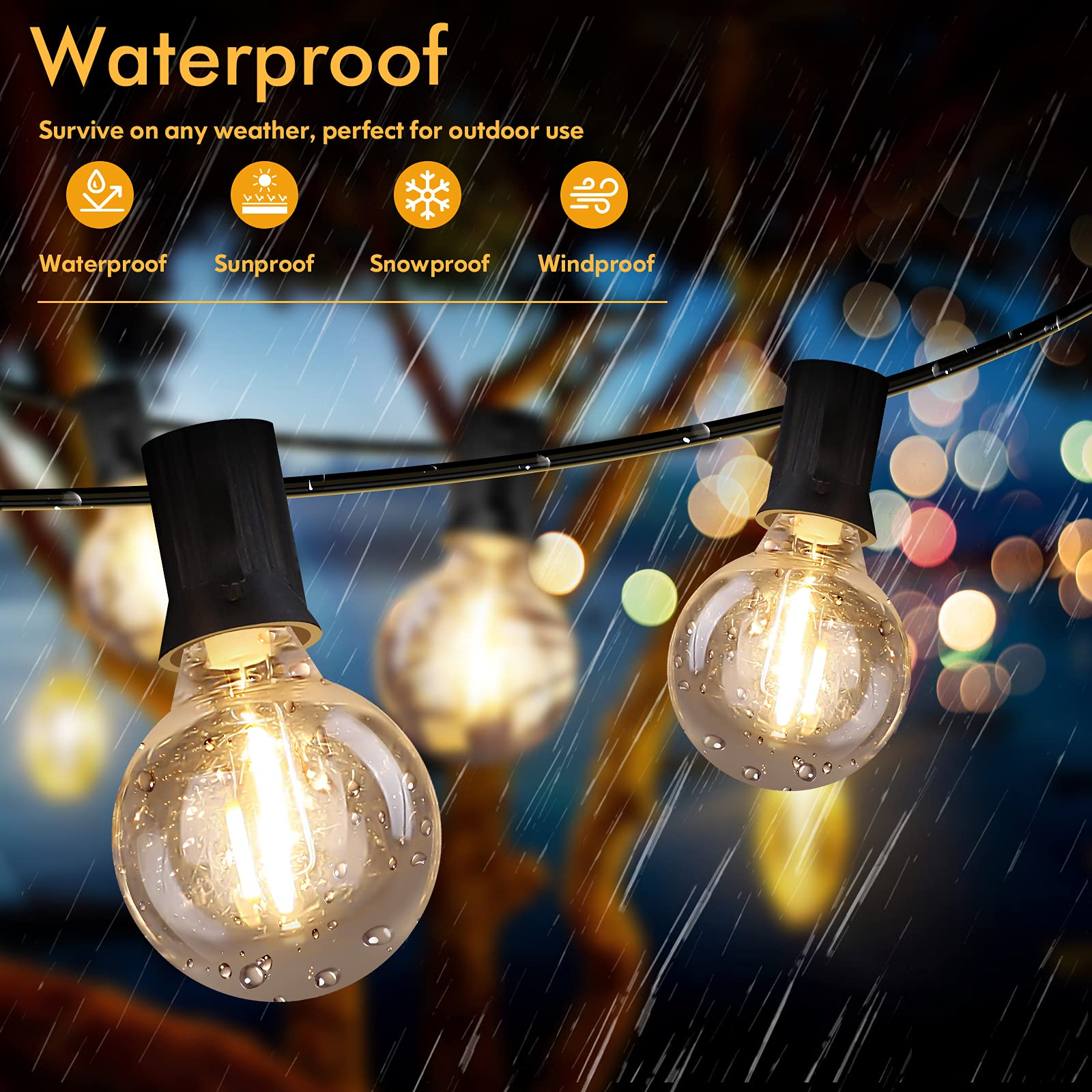 Brightever 100Ft Led Outdoor String Lights Patio Light With 52 Shatterproof G40 Dimmable Globe Bulb, 2-Pack 50Ft Waterproof Outside Hanging String Light For Christmas Backyard Porch Balcony Gazebo Party