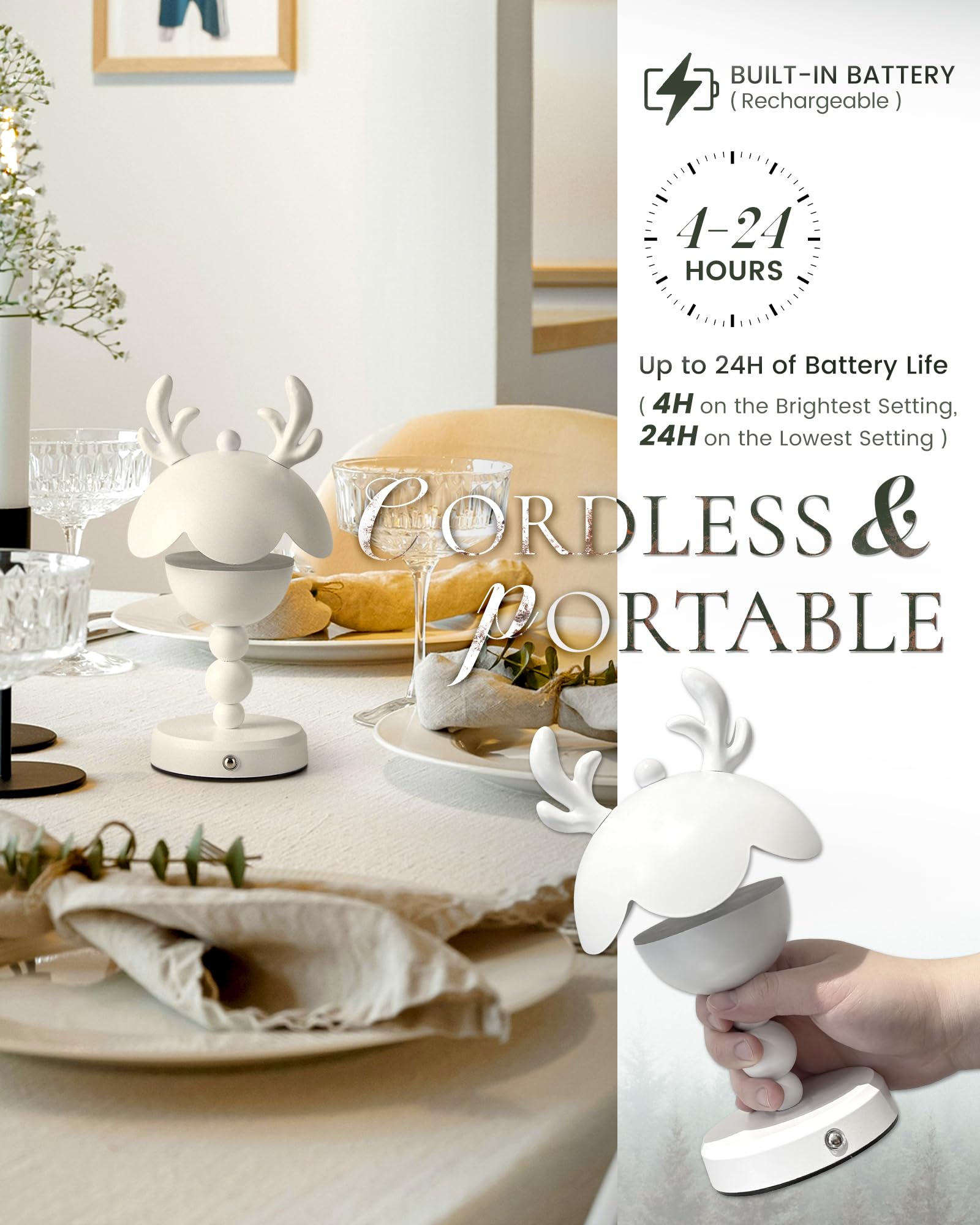 Hanass Modern White Cordless Led Table Lamp, Dimmable, Rechargeable, 5W, 9.8H X 4.9W X 4.9D, Indoor/Outdoor, Wx8808-1