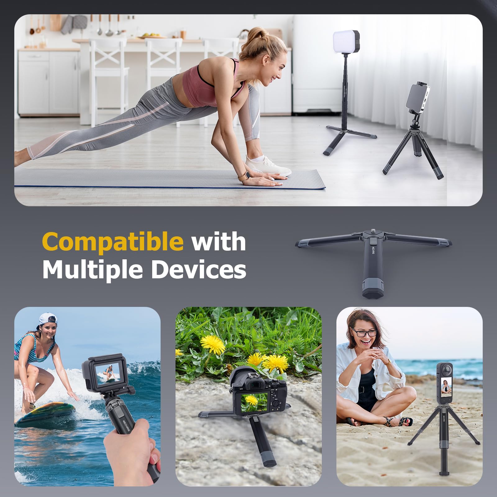 Mechrig Metal Desktop Extension Tripod, Adjustable 2-Stage Height & Angle Compact Stand With 1/4" Screw For Dslr Camera Gimbal Phone Mount Led Light - All-Metal-74007