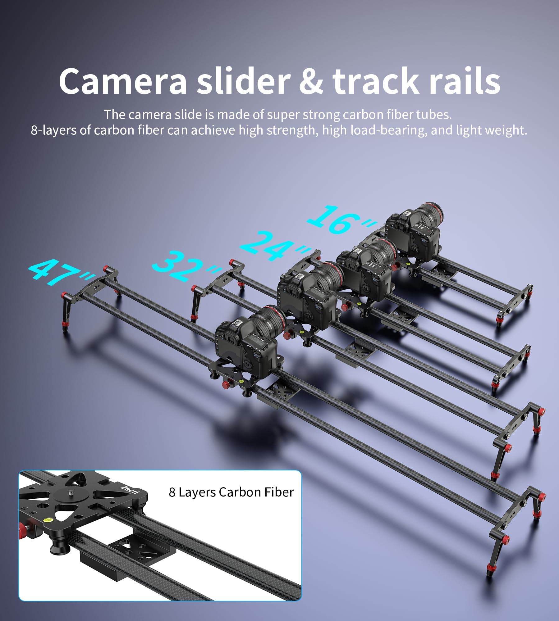 Zecti Camera Slider 16 "/40 Cm Adjustable Carbon Fiber Camera Dolly Track Slider Video Stabilizer Rail For Camera Dslr Video Movie Photography Camcorder Stabili & Phone