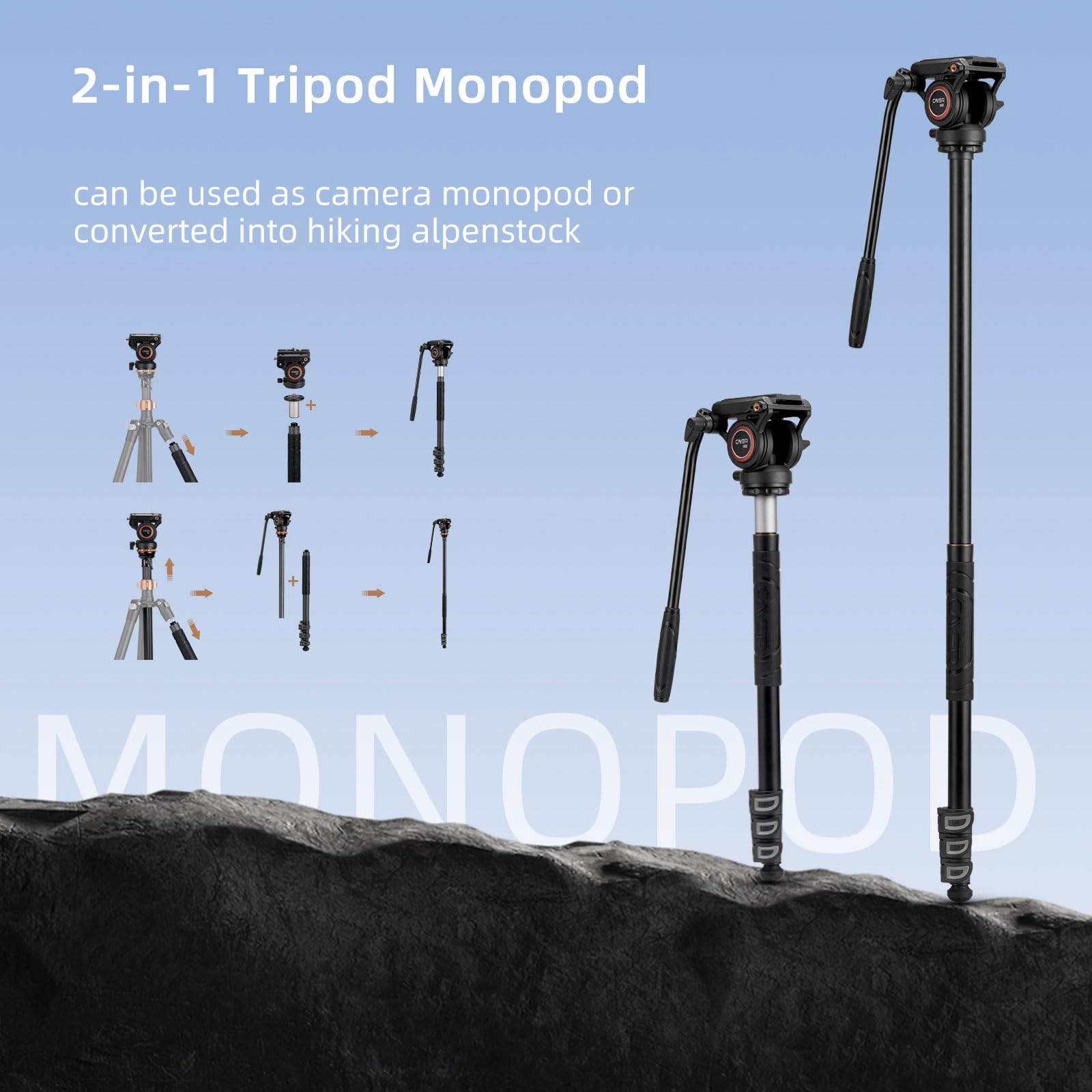 Cayer Cf2451 67 Inch Carbon Fiber Video Tripod With Fluid Drag Head, Compact 4 Section Dslr Tripod Converts To Monopod For Canon Nikon Sony Dslr Camera