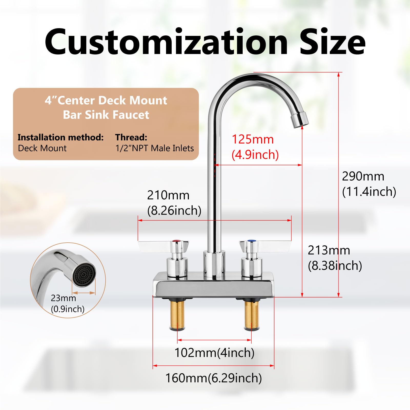 Gbbne Bar Sink Faucet 4 Inch Center Deck Mount,2 Hole Prep Sink Faucet Dual Handles Commercial Utility Laundry Kitchen,Polished Chrome