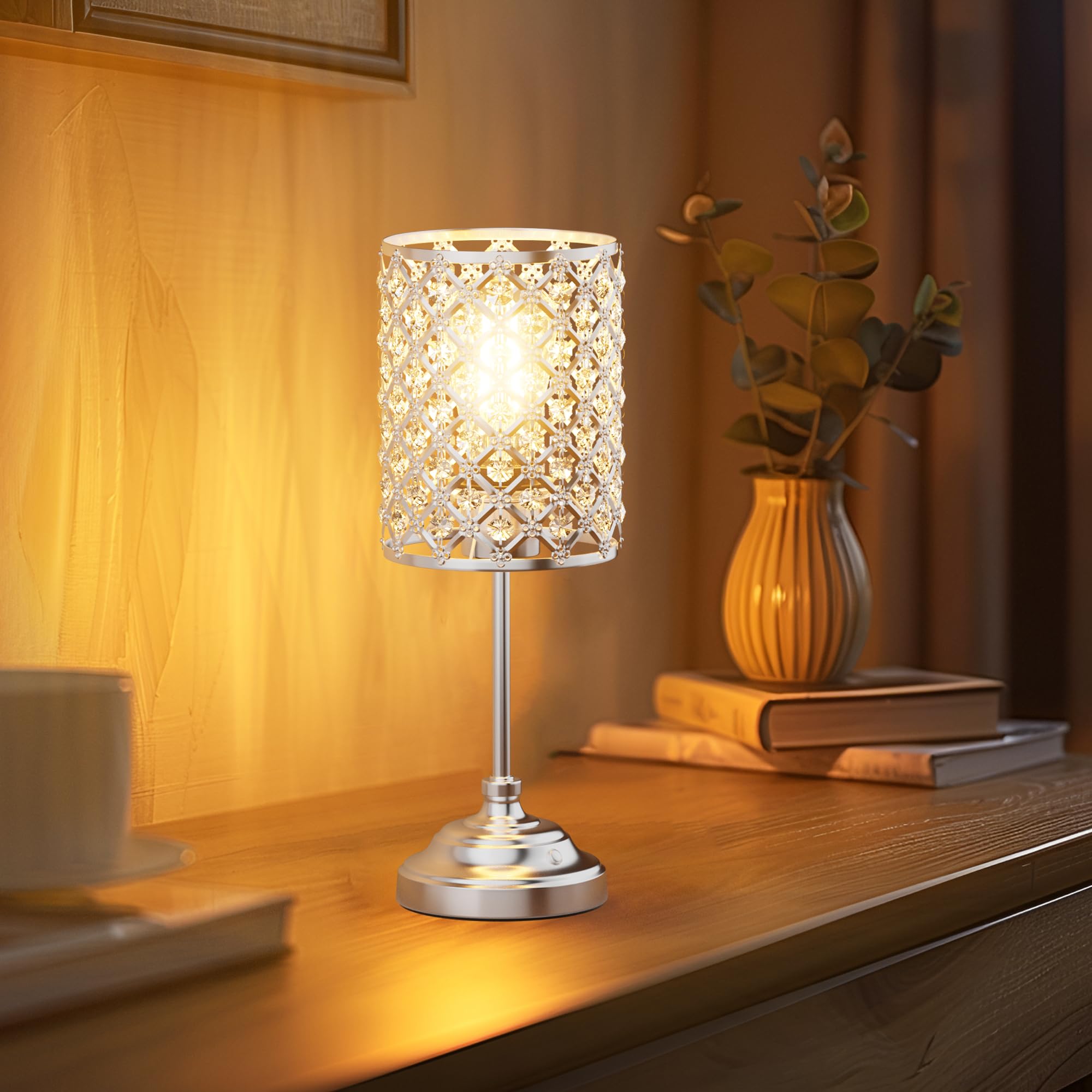 Irotine Cordless Crystal Table Lamp With Dimmer, Built-In Rechargeable Battery Powered Table Lamp For Dining Room, Bedroom, Bedside, Restaurant, Bar (Chrome)