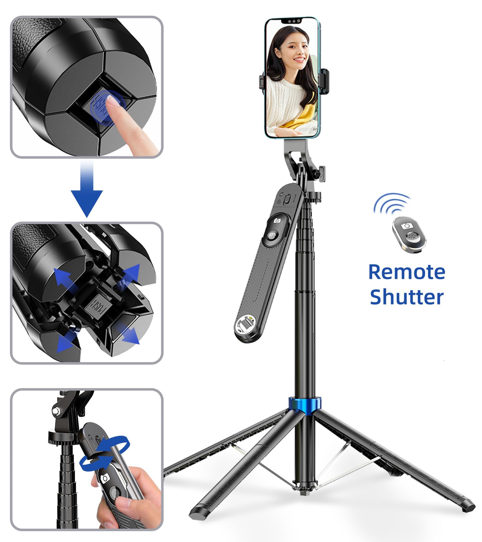 Ezcoloris Portable Tripod Stand For Iphone, Selfie-Traval Tripod With Phone Holder Adjustable Mobile Photography