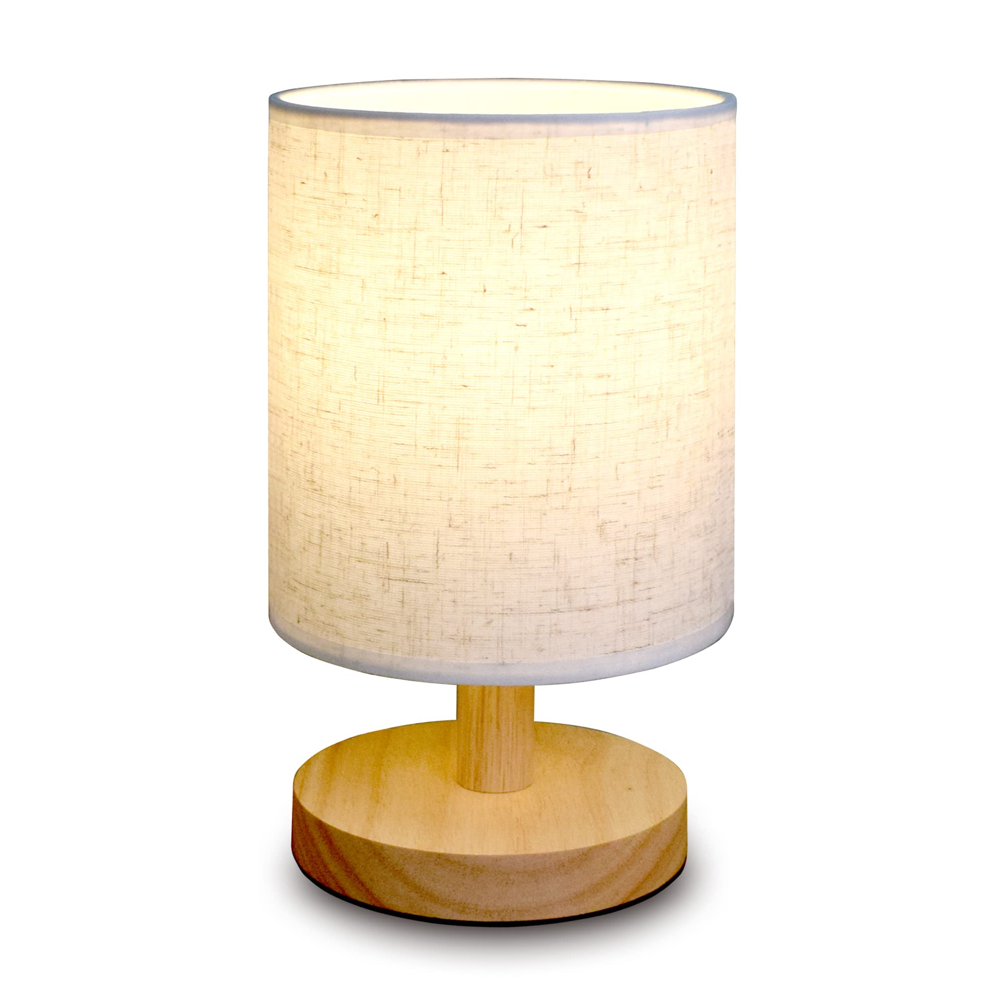 Achuai Small Table Lamp Mini Bedside Night Light Wooden Simple Desk Nightstand Lighting With Linen Shade For Bedroom, Living Room, Kids Room (Including Led Bulb) (Round)