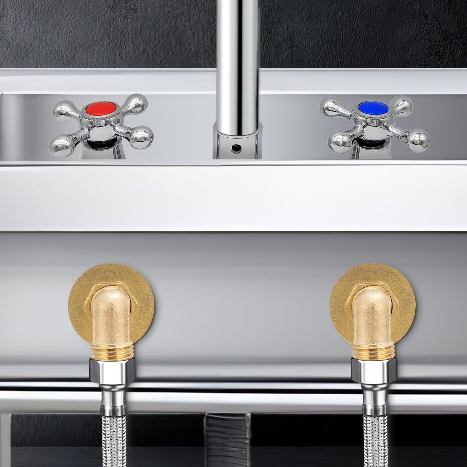 Inwindrain Wall Mount Commercial Faucet Installation Kit, Backsplash Mount Set For Stainless Steel Kitchen Faucet Sink, Prep & Utility Sink, Lead- (90 Degree, 2 Pack)