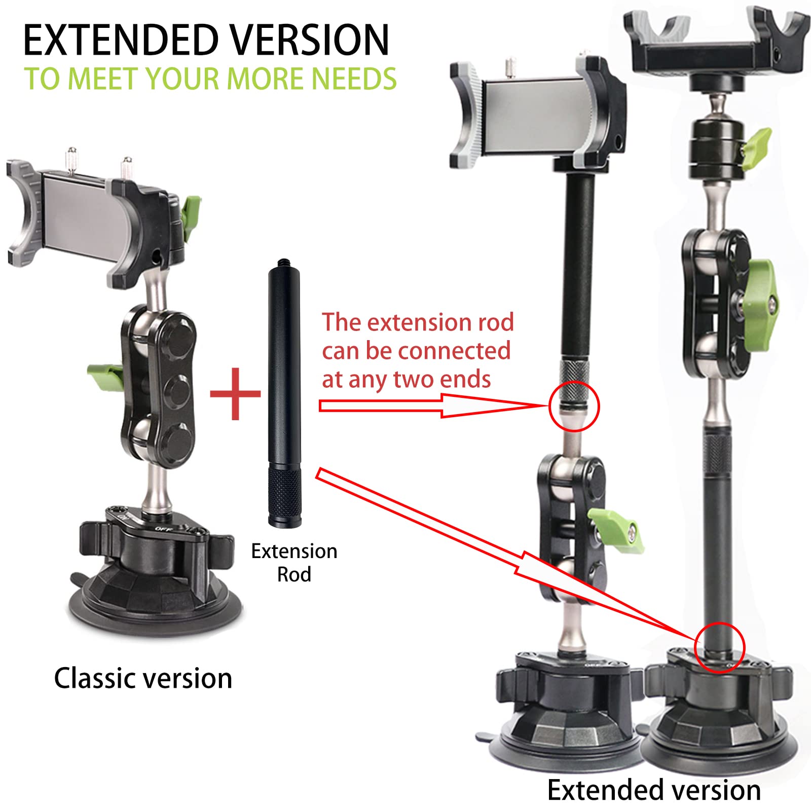 Leepiya Car Phone Mount Video Recording Universal Magic Arm Suction Car Phone Holder Mount Windshield Window Glass Dashboard Vlog Shooting Car Phone Mount For All Smartphones & Cars