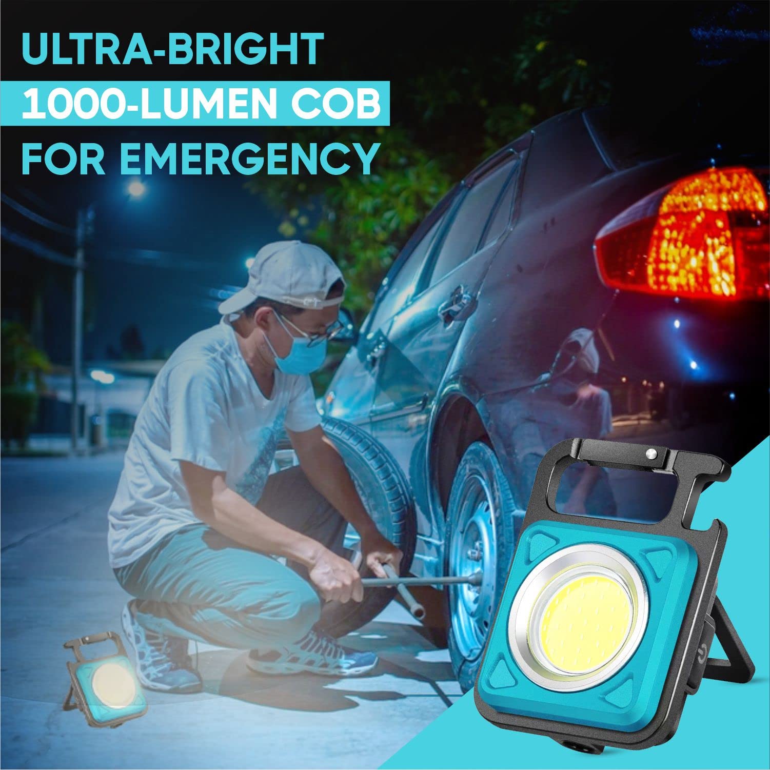 Wefun Cob Small Flashlights 1000 Lumens, Mini Keychain Work Light With 4 Modes, Rechargeable Waterproof Portable Led Flashlight Magnet Base For Hiking, Survival, Emergency (2 Pack) Red & Blue