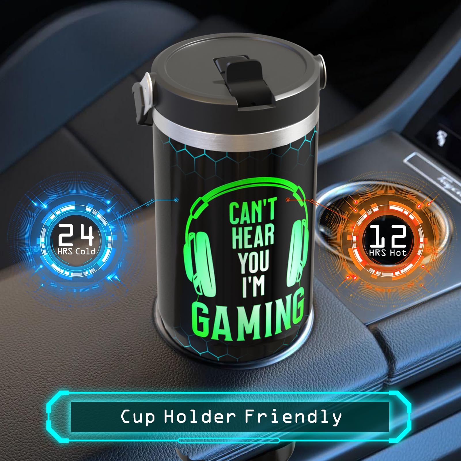 30 Oz Gamer Tumbler With Straw, 30Oz Gaming Flip Straw Tumbler Insulated Coffee Travel Mugs