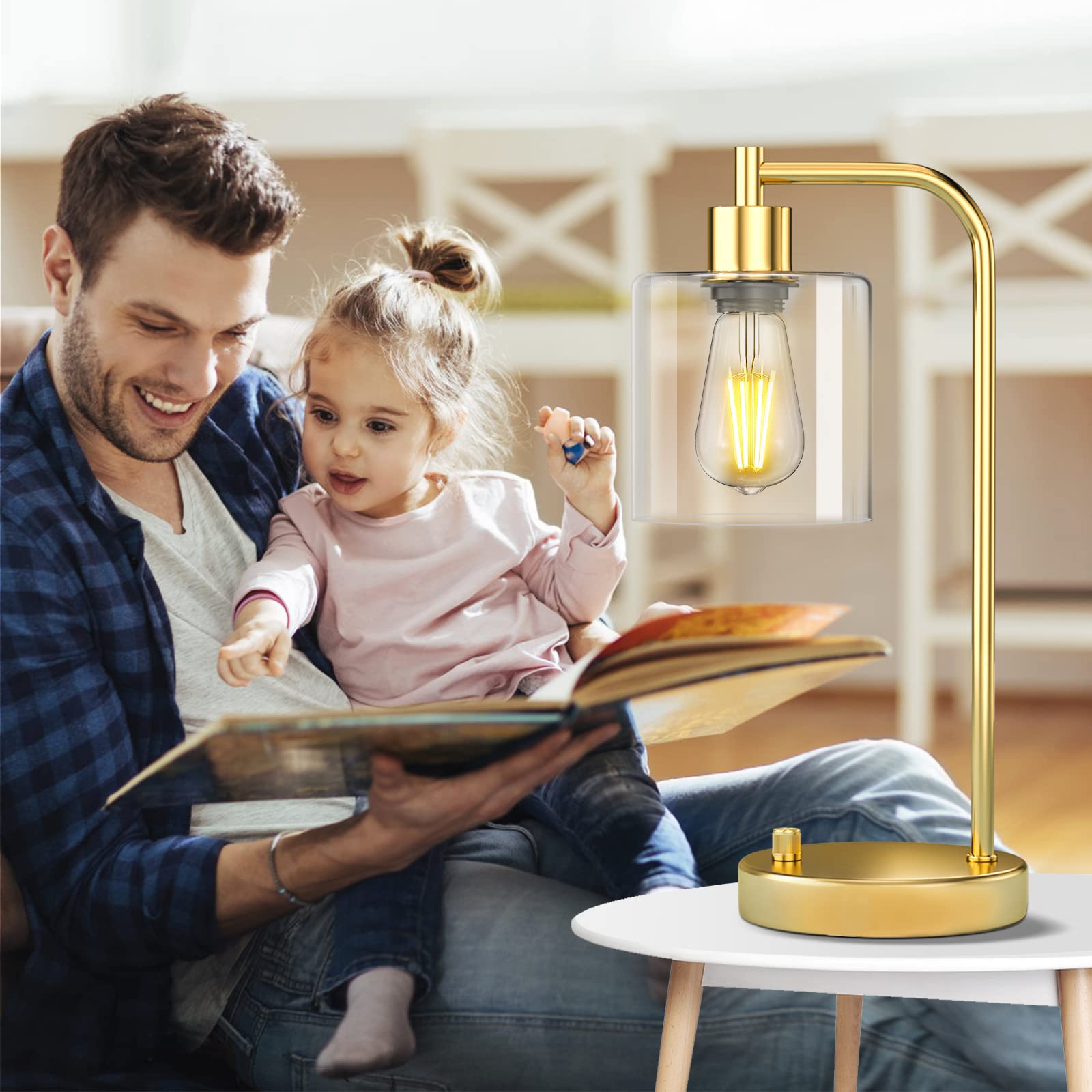 Cnxin 16.5" Gold Industrial Table Lamps For Bedrooms With 2 Usb Ports, Fully Stepless Dimmable Modern Nightstand Lamps Set 2, Small Lamps For Living Room Side Table, Bulbs Included