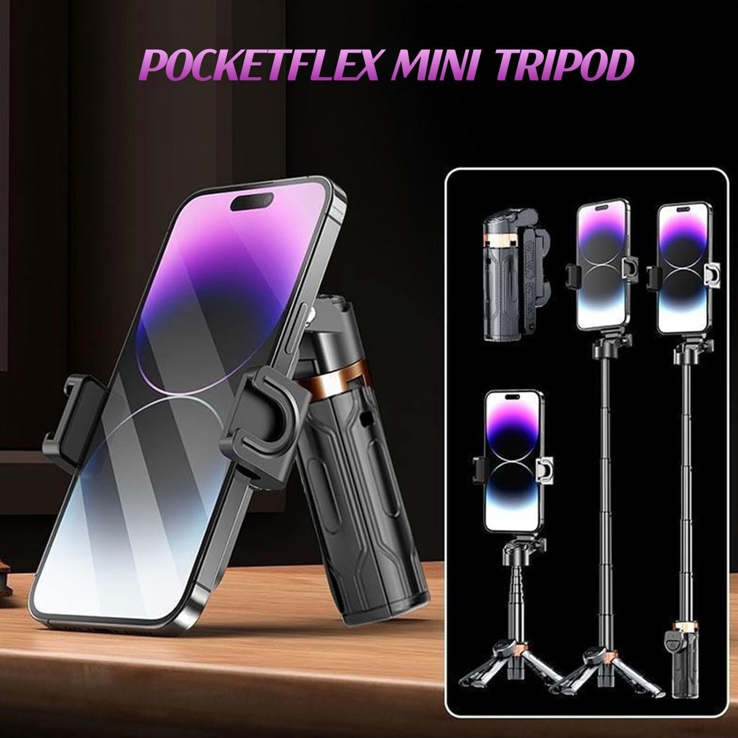 Zcnandg Pocketflex Mini Tripod, Tripod Jj02 Pocketflex, Razunoth Bluetooth 5.2 Chip Remote Mini Selfie Stick Tripod, 360° Rotation Mini Tripod Stand Retractable For Selfies, Vlogs