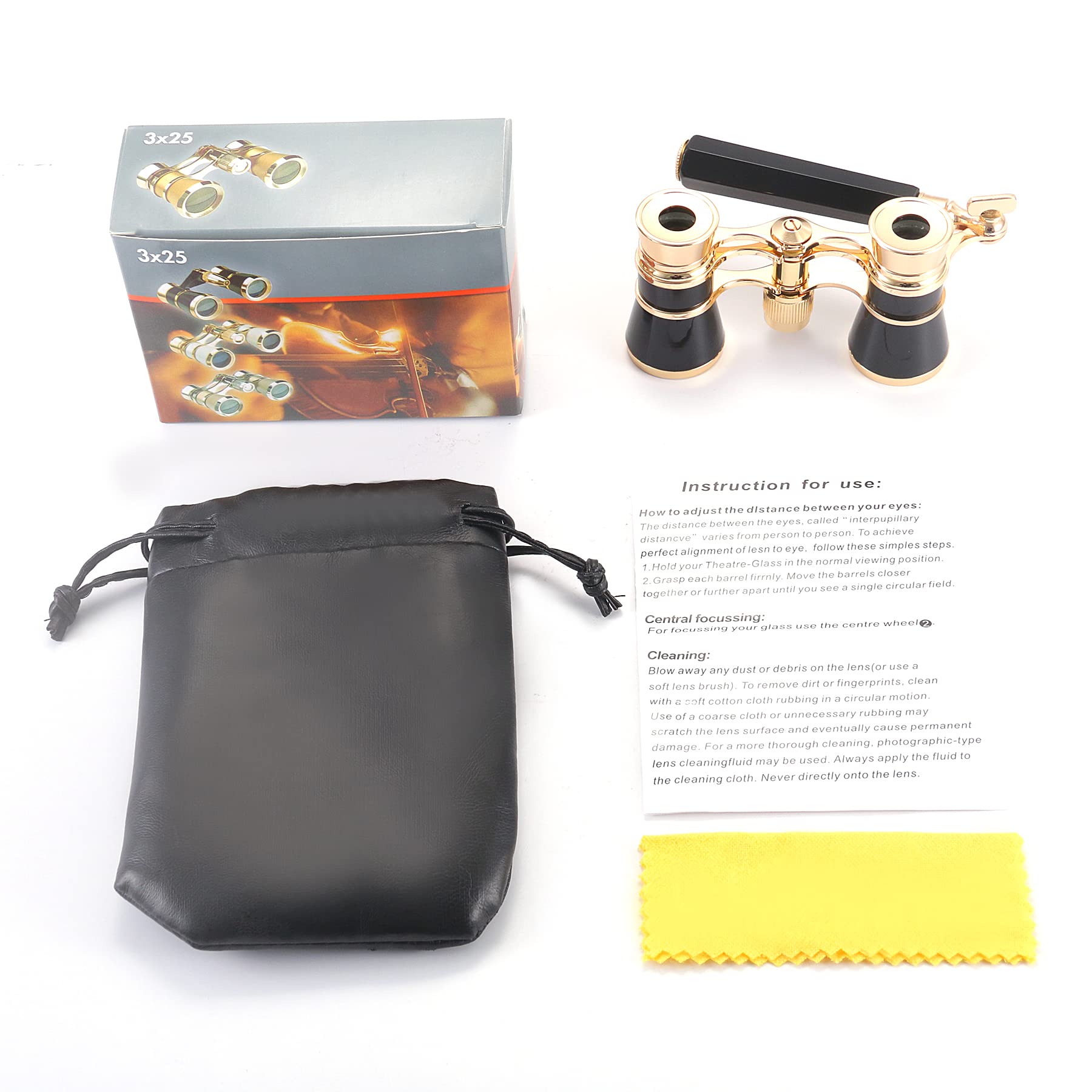 Aroncent Opera Glasses Binoculars 3X25 Compact With Adjustable Handle Theater Glasses, Mini Binocular For Adults Men Women In Opera Musical Concert(Black)