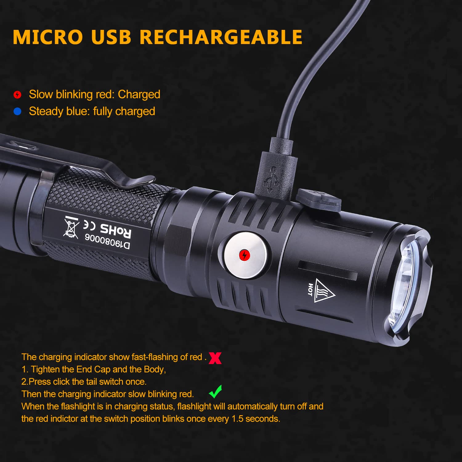 Soonfire Mx65 Tactical Flashlight 1060 Lumens Built-In A Fast Charging Rechargeable Led Handheld Flashlights 5 Brightness Waterproof Flashlight