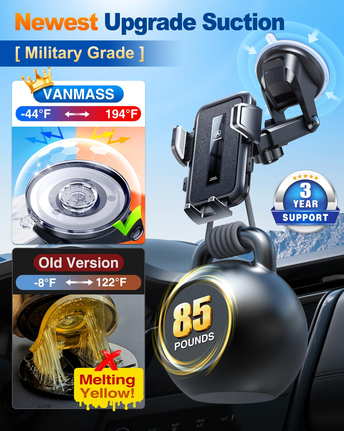 Vanmass   Car Phone Holder, [85+Lbs Strongest Suction] Patent Safety Cell Phone Mount Windshield Dashboard Vent Truck Accessories Stand Cradle For Iphone 16 Pro Max 15 14 13 Android