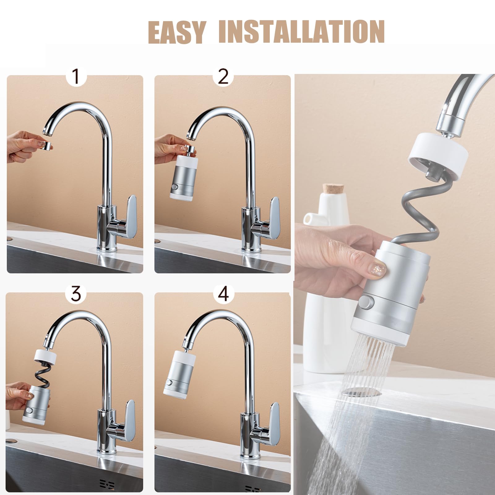 Lagwiuy Kitchen Faucet Sprayer Attachment, Kitchen Faucet Head Replacement, Anti-Splashing Faucet Head For Kitchen Sink, Pull Down Kitchen Faucet Head Replacement With Stretchable Hose,White