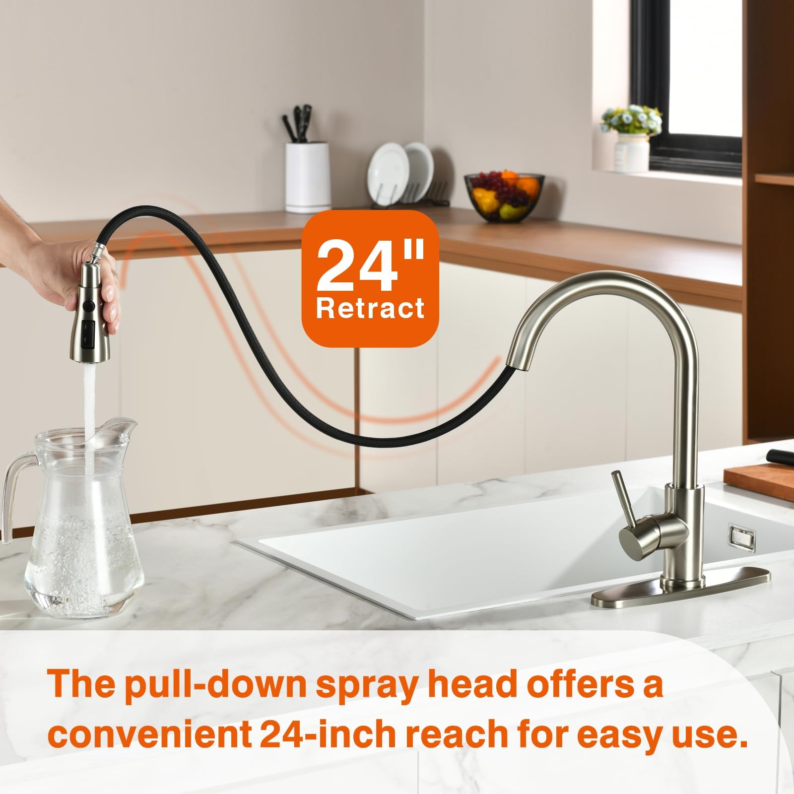Rulia Kitchen Faucet, Kitchen Sink Faucet, Sink Faucet, Pull-Down Kitchen Faucets,  Water Filter Included, Brushed Nickel, Stainless Steel, Pb1020