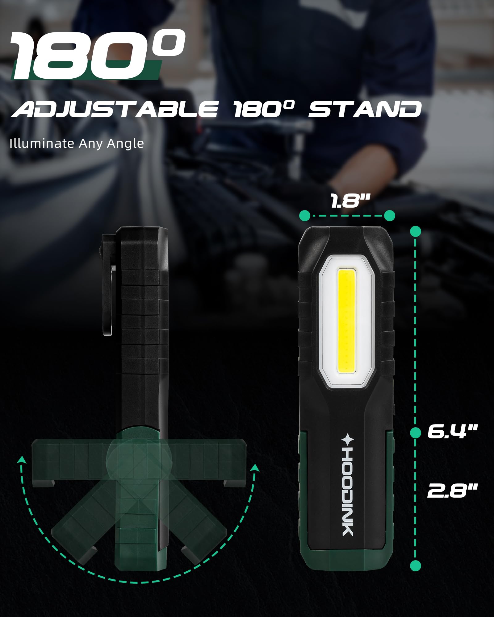 Hoodink Rechargeable Led Work Light 4-Pack With Magnetic Base  Portable Flashlights With Clip, Hook, And Adjustable Stand For Versatile Lighting Solutions,Yl1747-4