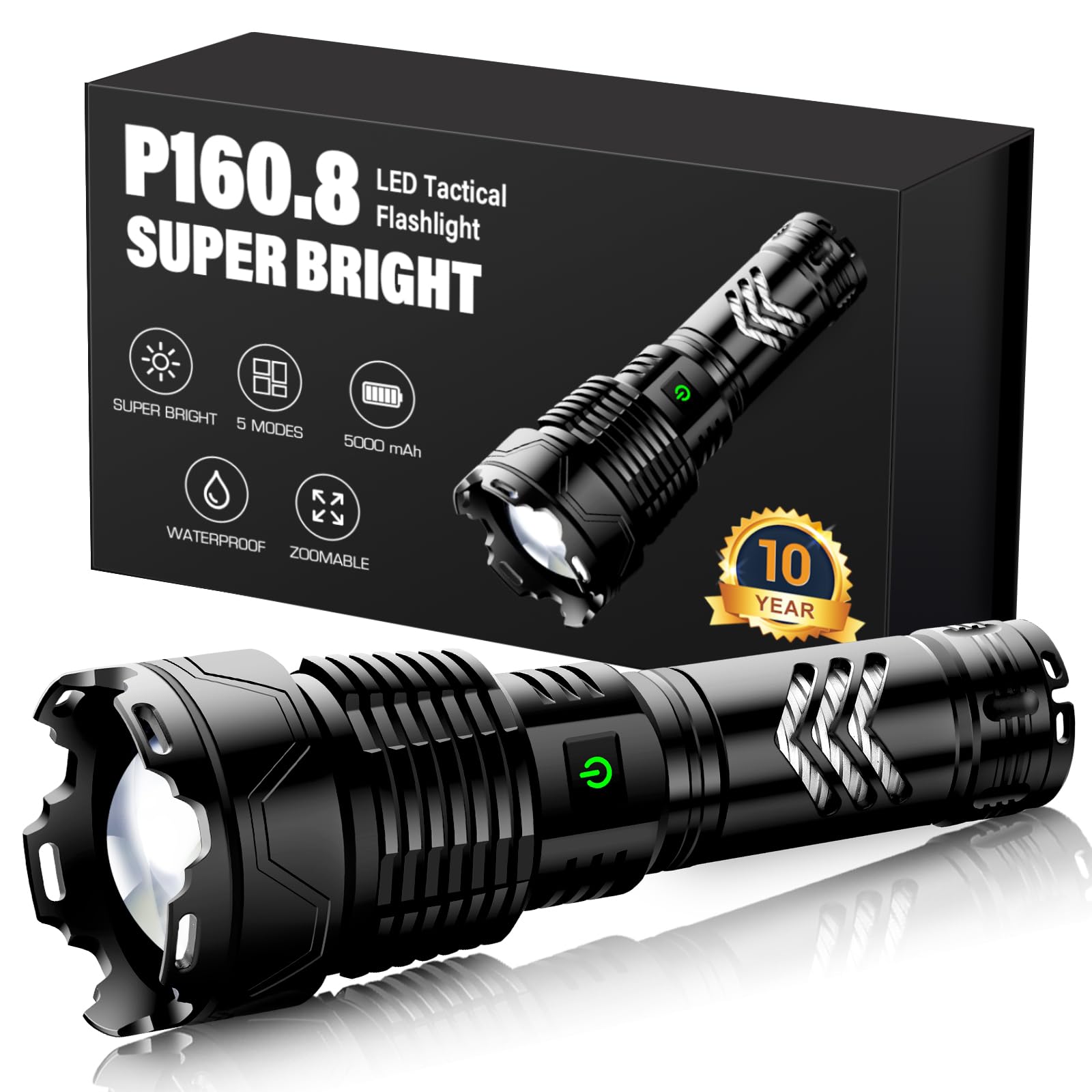 Sinvimes Rechargeable Flashlights High Lumens, 990000Lm Xhp160.8 Powerful Tactical Flashlight With Zoomable & 6 Modes & Ipx7 Waterproof, Super Bright Flashlight For Camping, Hiking, Emergencies
