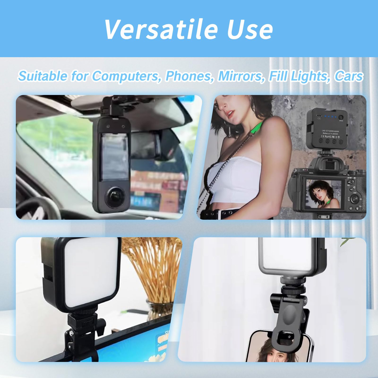 Yafiygi 2 Packs Monitor Clip Webcam Clamp Camera Mount Screen Lcd Display Top Hanger For Light Stand Phone Video Tripod Tablet Live Stream Universal 1/4 Screw Connector Holder(Black White)