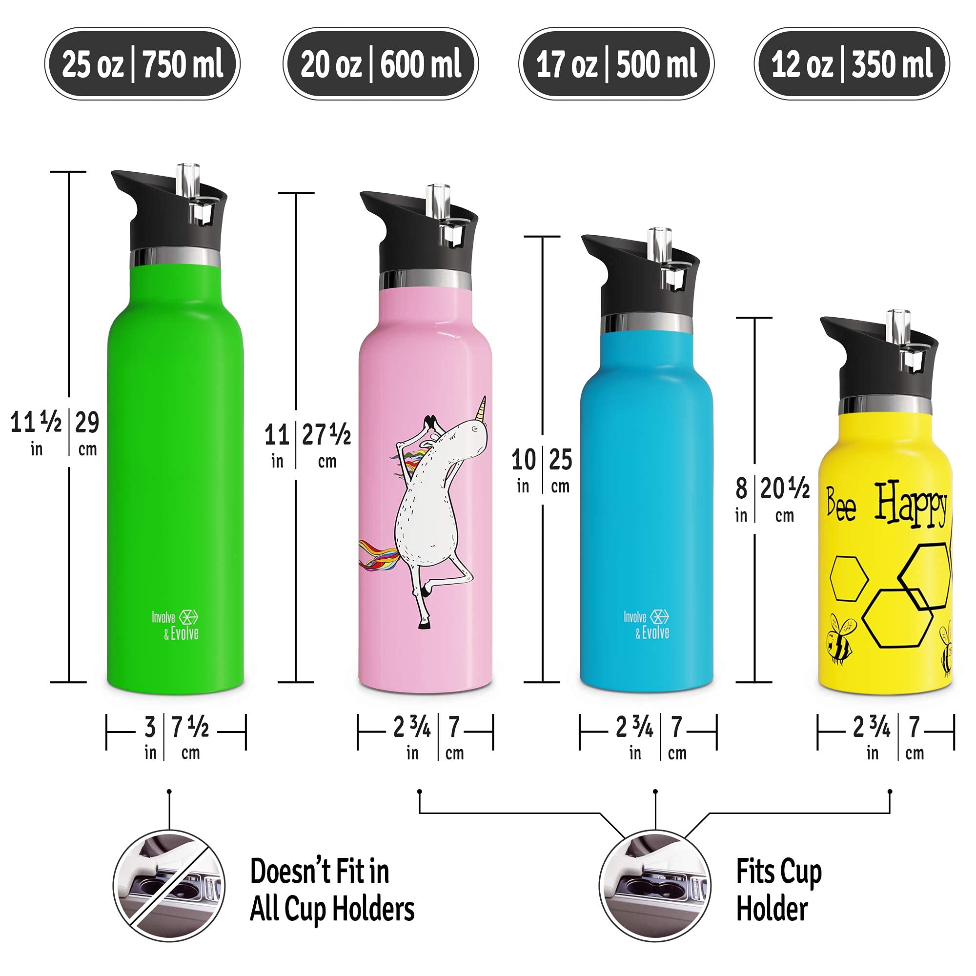 Kids Water Bottle Easy-Sip Straw Lid Leak-Proof Insulated Stainless Steel Thermos Perfect
