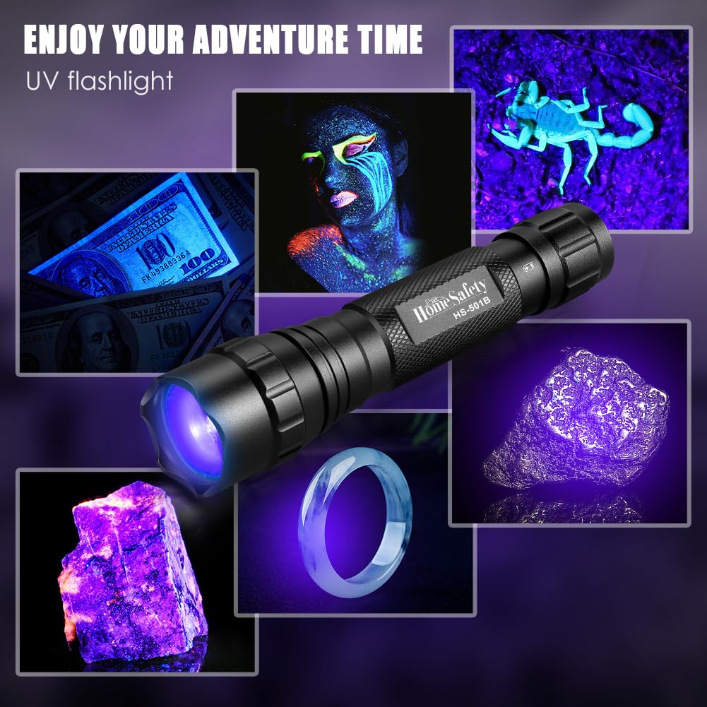 Home Safety 501B 395Nm Uv Flashlight, Small Blacklight Portable Black Light For For Pet Urine Finding & Mineral, Antique Detection, Scorpion Search, Etc