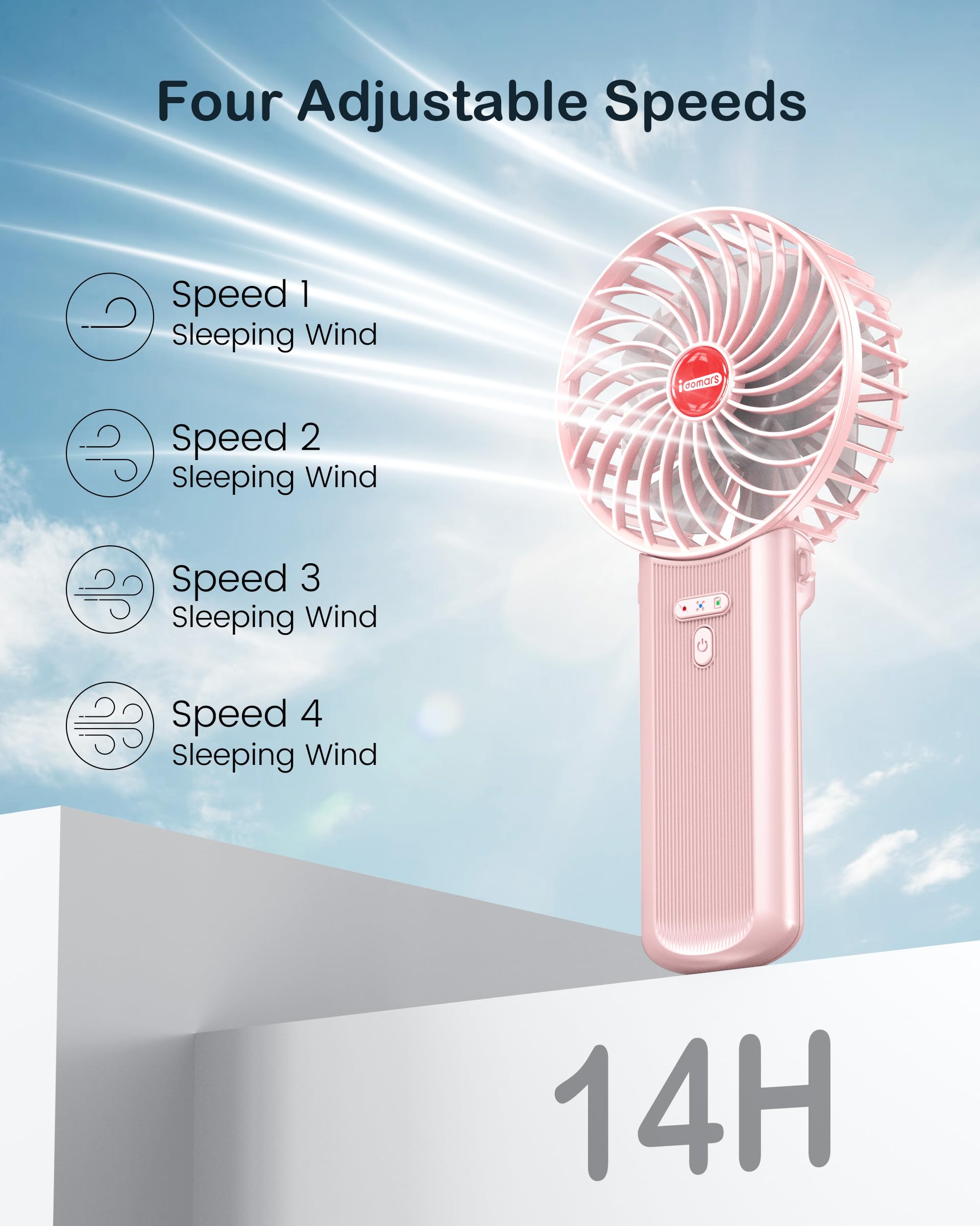 Small Portable Fan Handheld And Rechargeable: Pink Mini Hand Fans 4 Speeds Adjustable Cool Air Wind
