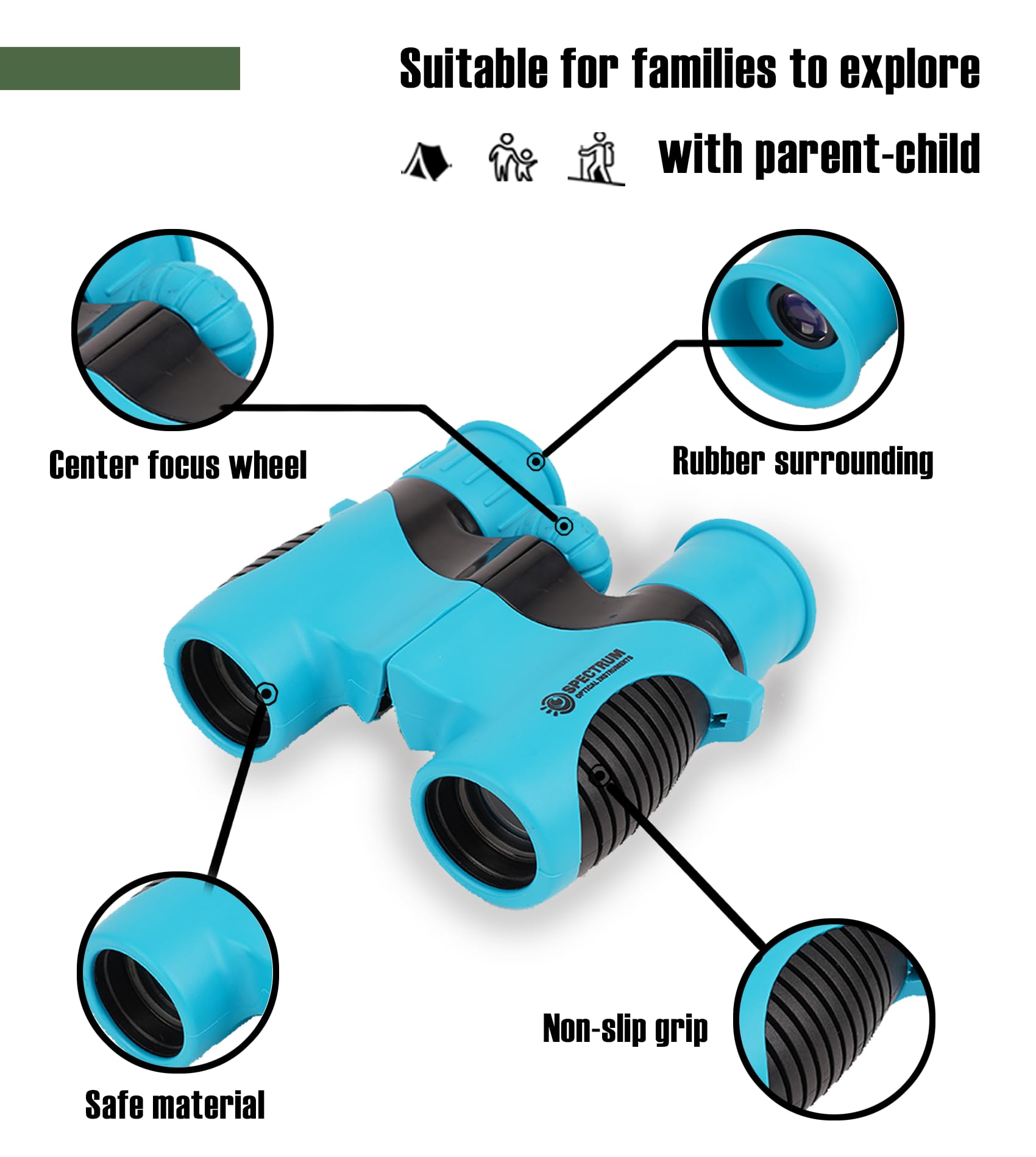 Spectrum Optical Instruments Spectrumoi Binocular For Kids,8X21 Kid Binoculars, Binoculars For Kids 8-12, Toy Binoculars For Kids 5-7, Blue Binocular