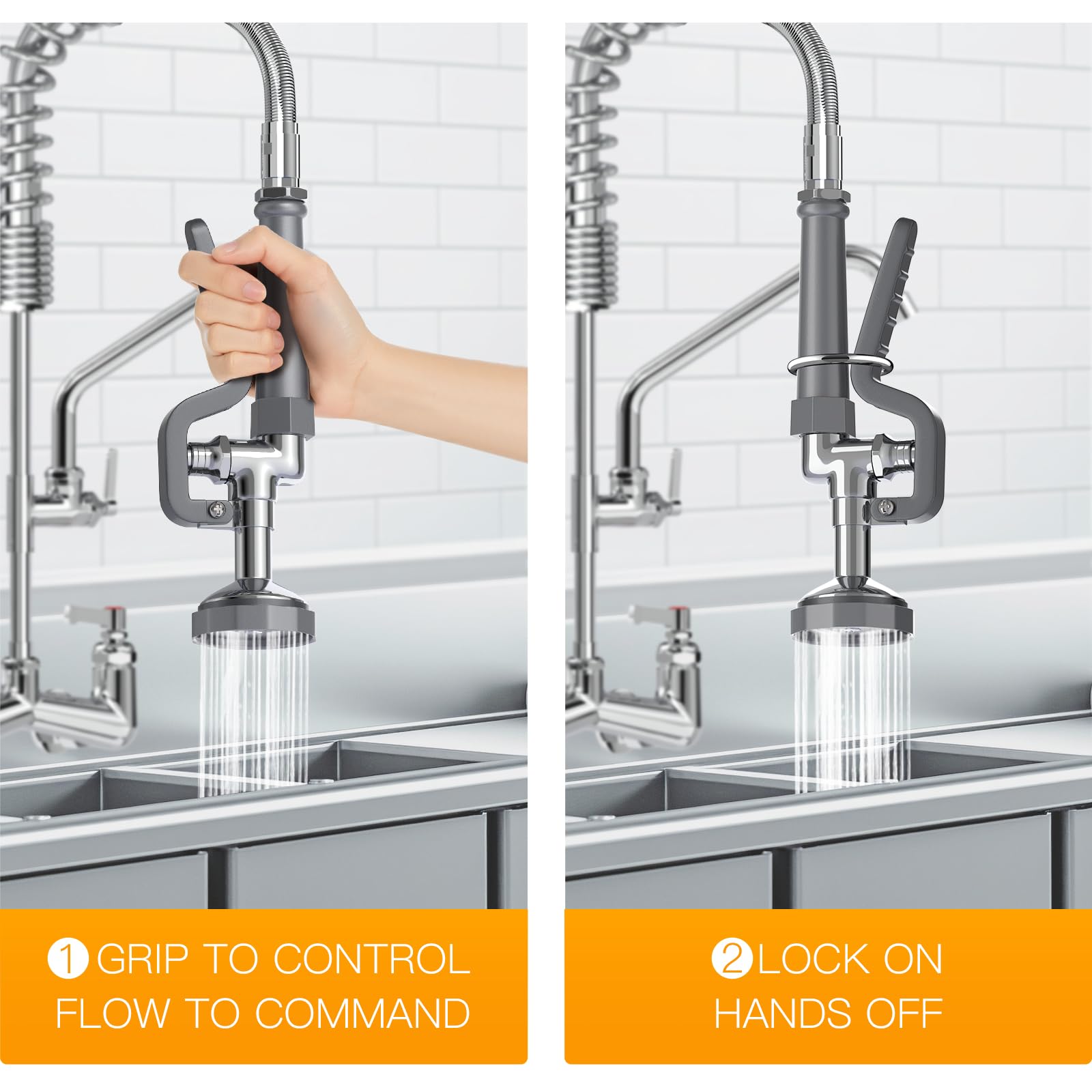 Gosifaca Commercial Sink Sprayer Pre Rinse Sprayer With Ergonomic Handle 1.42Gpm Dish Spray Nozzle Spray Valve,Polished Chrome Finished Commercial Faucet Parts For Kitchen Sink(Gray)