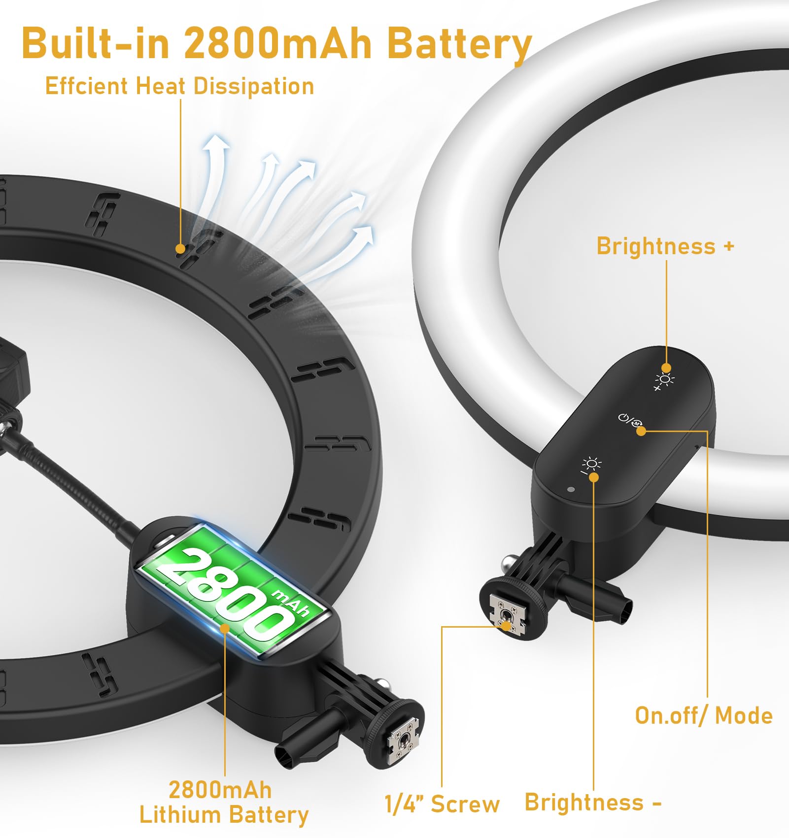 Kmasic 12 Inch Ring Light 2800Mah Rechargeable, Led Circle Selfie Ringlight Cordless With 63" Tripod Stand/Phone Holder/Remote For Live Stream/Makeup/Video Recording/Tiktok/Youtube/Podcasting/Vlogging