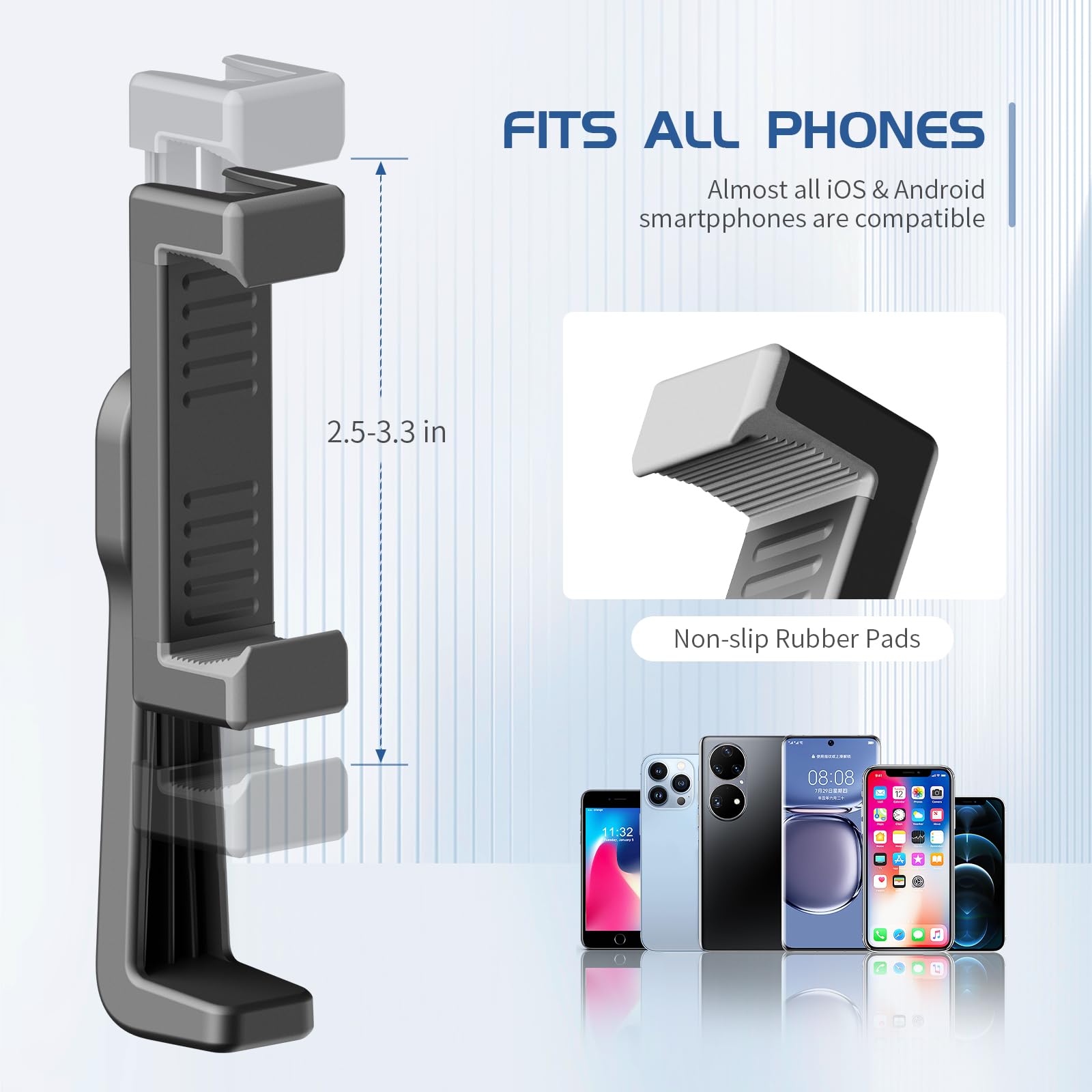 Jishane Phone Tripod Mount, Universal Smartphone Holder With 1/4" Screw And Cold Shoe Adapter, Rotating Cell Phone Clamp For Selfie Stick, Camera Tripod And All Phones
