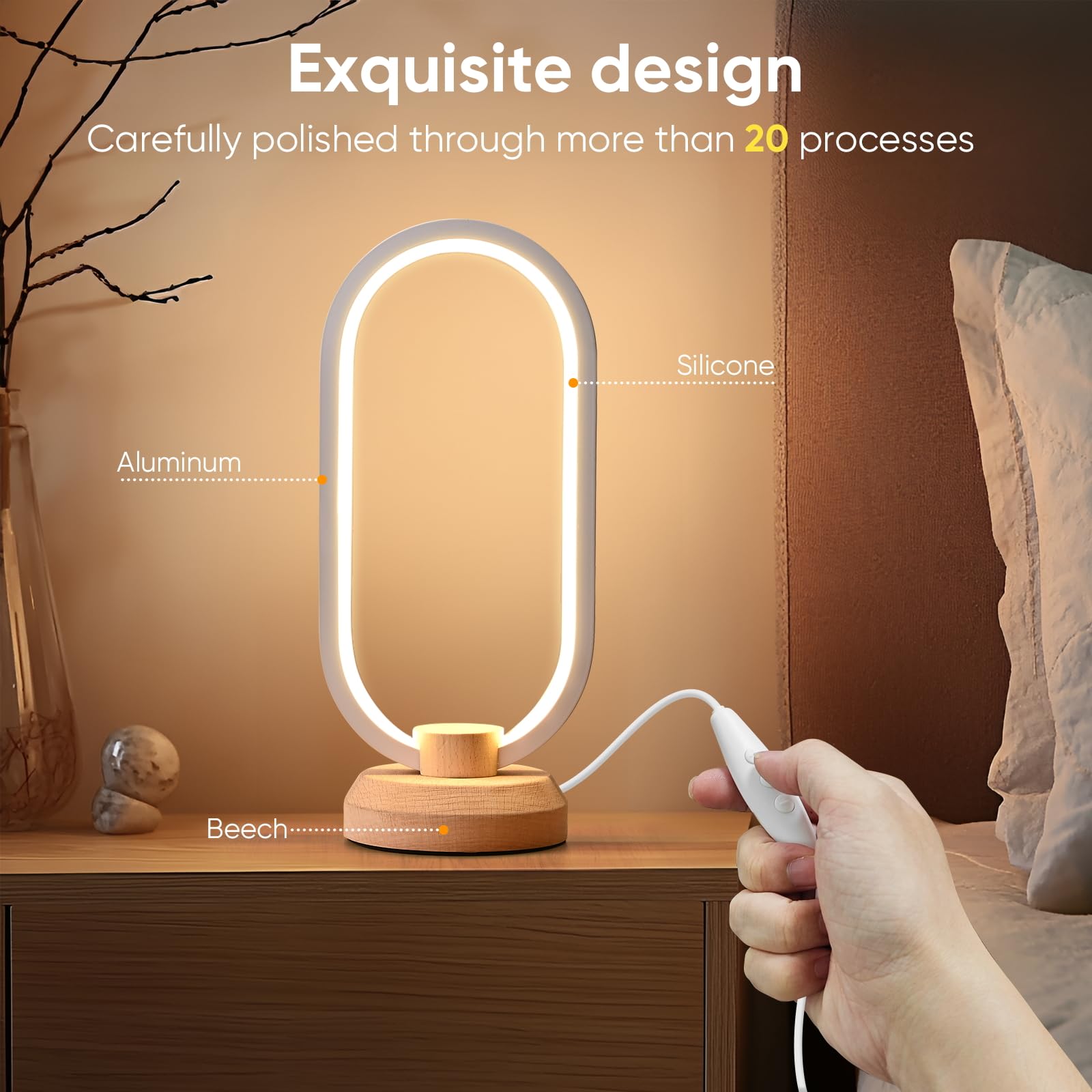 Lonrisway Modern Desk Lamp Led Wood Table Lamp, Bedroom Bedside Night Light, Dimmable Led Lighting, Creative Home Decor, Unique House Warmging