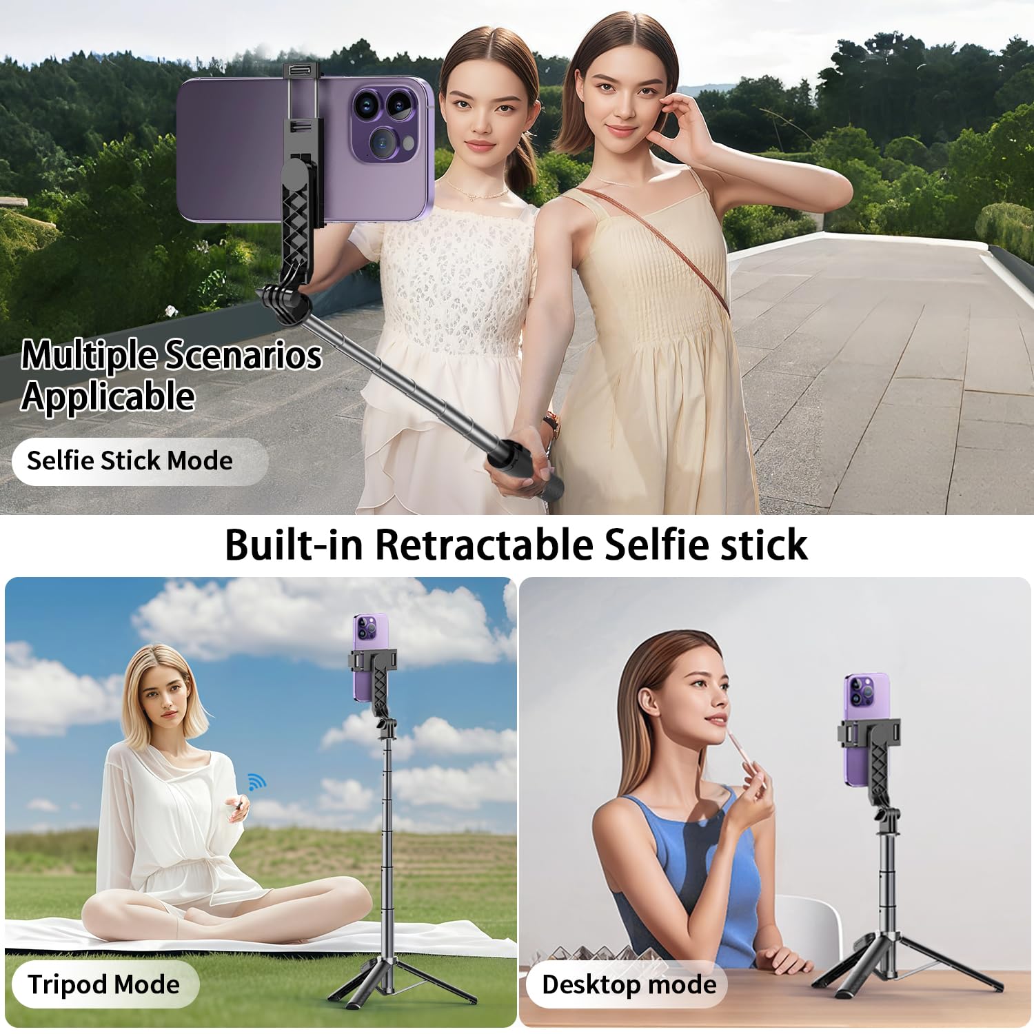 Stjiatu Mini Selfie Stick Tripod, Pocket Flex Tripod Iphone Android Phone Grip, Portable Small Size Travel Compact Phone Selfie Stick With Remote, Handheld Metal Mount Live Streaming, Video Recording