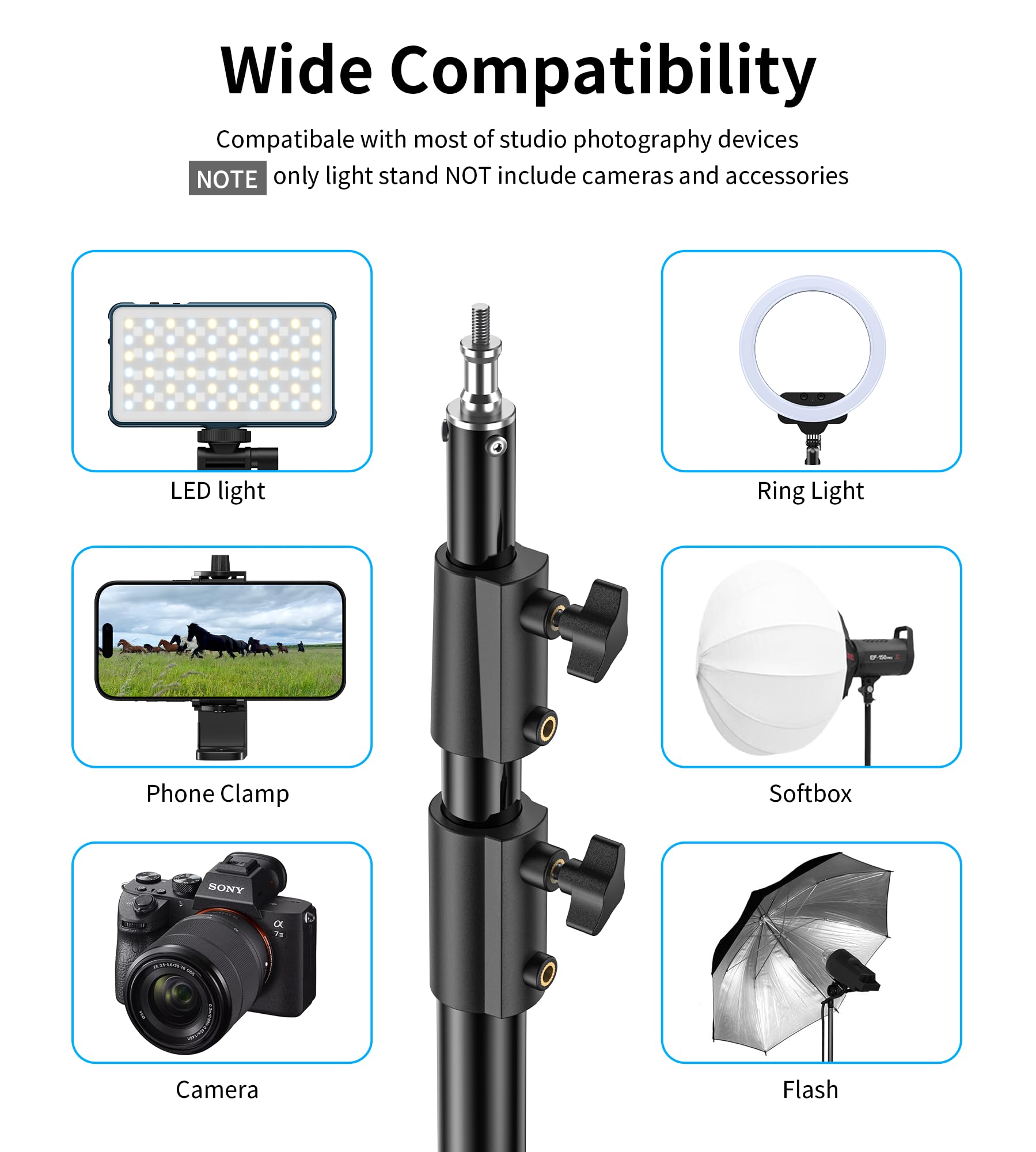 Zecti Light Stand Photography 110/9.2Ft Inches Photo Video Light Tripod Stand With Cellphone Clip Adapter With Both 1/4 And 3/8 Screw Holes Mount