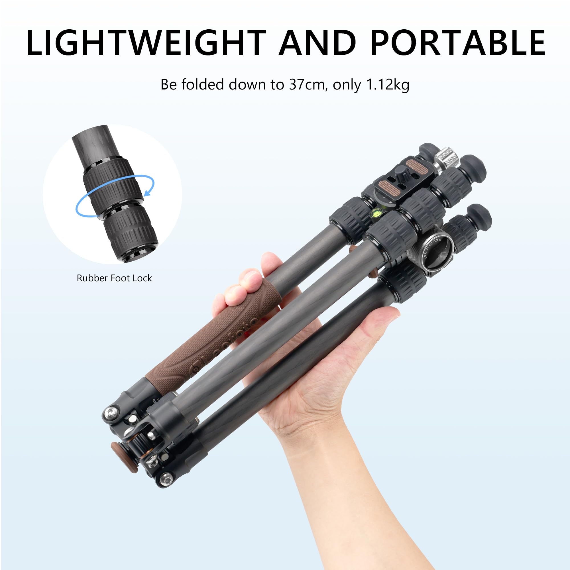Leofoto Carbon Fiber Lightweight Travel Tripod With 360° Ball Head, Removable Center Column, Folded Height 37Cm, Weight 1.12Kg, Maximum Load 8Kg（Lx-224Ct+Xb-32Q）