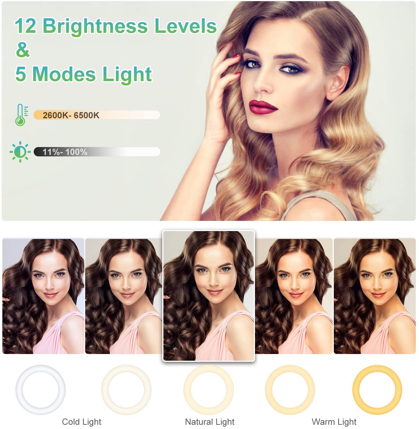 Sebider Dual 10" Led Ring Light With Tripod Stand & Phone Holder, Selfie Circle Lights With 5 Light Modes (2700-6500K)&12 Brightness Compatible For Makeup/Photography/Tiktok/Youtube/Live Stream