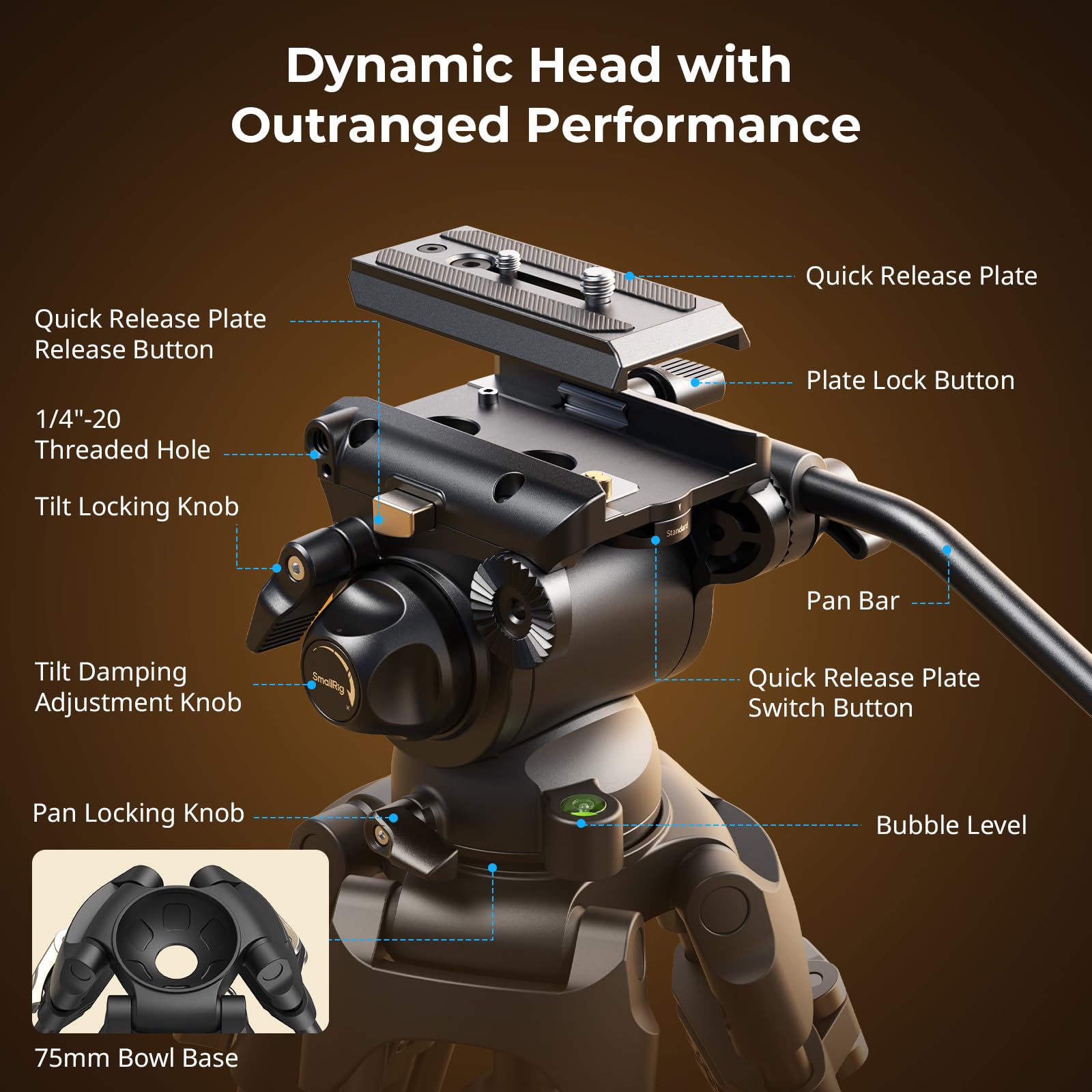 Smallrig Ad-01S Video Tripod, 74" Heavy Duty Tripod With Pan And Tilt Fluid Head, Dual-Mode Quick Release Plate, Load Up To 13.2Lb / 6Kg For Dslr, Camcorder, Cameras