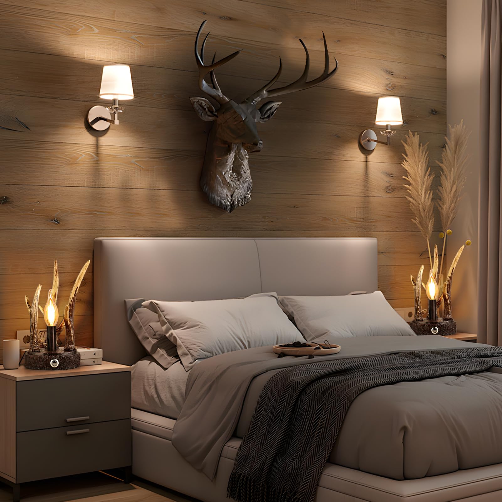 Lovlast Rustic Antler Table Lamp, 3-Way Dimmable Touch Lamp By - Farmhouse Cabin And Living Room Light, Perfect For Small Spaces And Christmas Decor