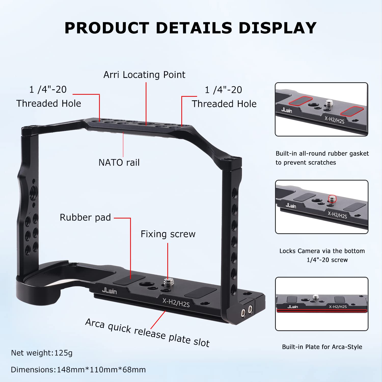Foeasy Foto4Easy Aluminum Alloy X-H2 X-H2S Cage For Fujifilm X-H2&X-H2S Mirrorless Digital Camera Body,Camera Rig With Nato Rails, Quick Release Plate For Arca