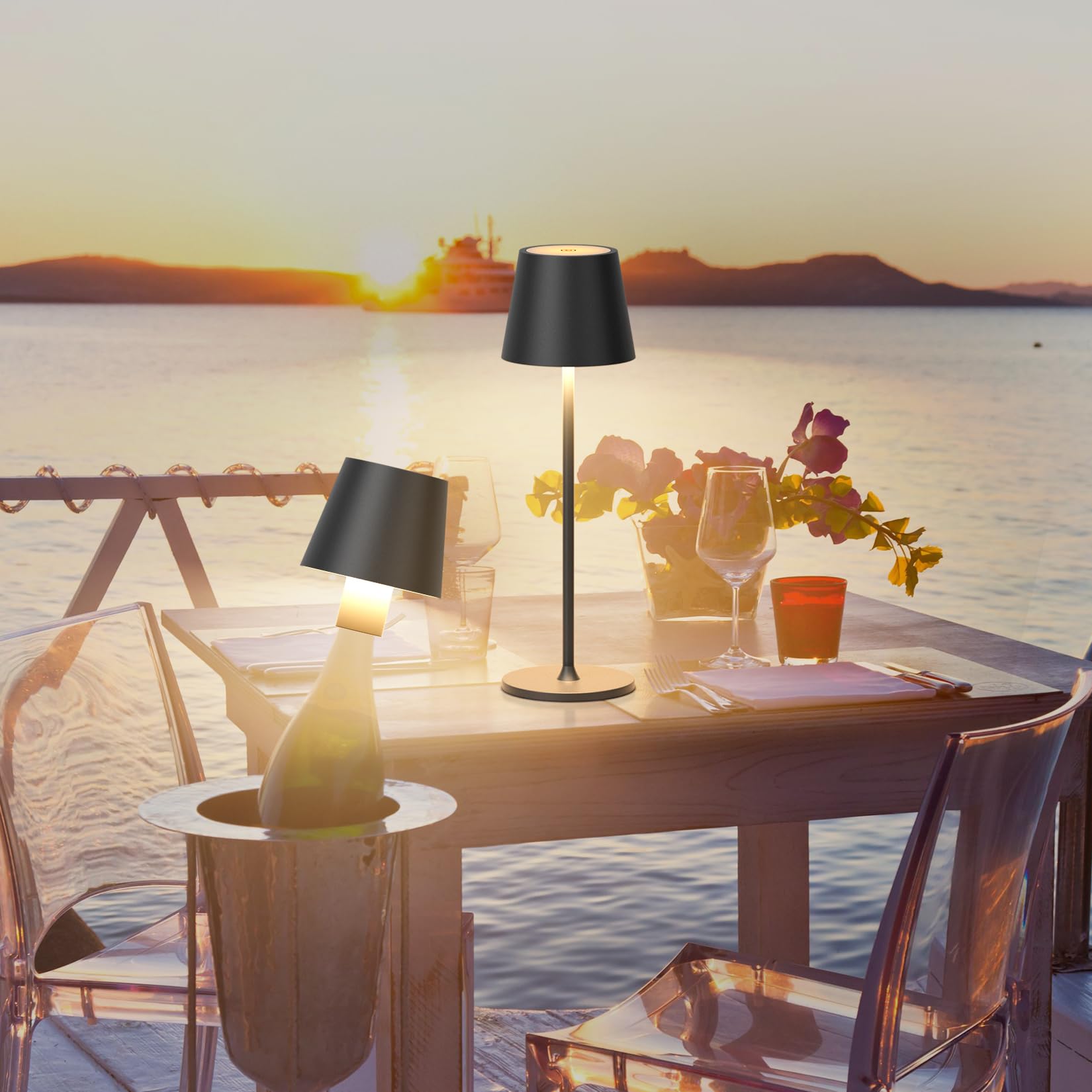 Coinmit Black Cordless Led Table Lamp, 2 In 1 Modern Led Bottle Light Portable Detachable Table Lamp, 5500Mah Rechargeable Battery Assembled Bottle Lamp