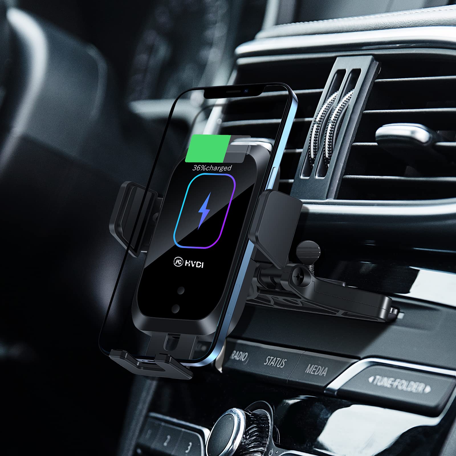 Enomol Wireless Car Charger Cd Slot Phone Mount, Auto-Clamping 15W Qi Fast Charging Infrared Smart Sensor Air Vent Cell Phone Holder,Compatible With Iphone 13 Pro Max 12 11 X 8,Samsung S21 S20 S10 S9