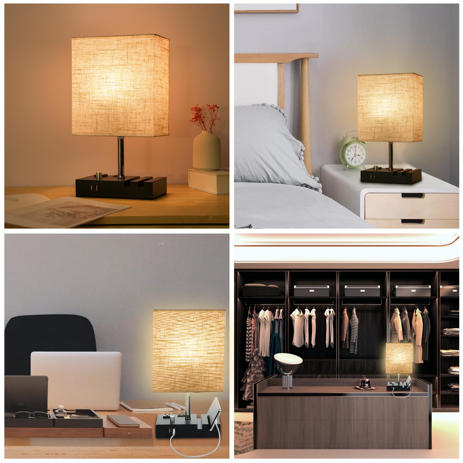 Lixada Nightstand Lamp For Bedroom With Usb A + C Ports, Small Bedside Table Lamp With Charging Outlets And Phone Stands, 3 Color Temperatures Night Stand Light With Bulb For Living Room