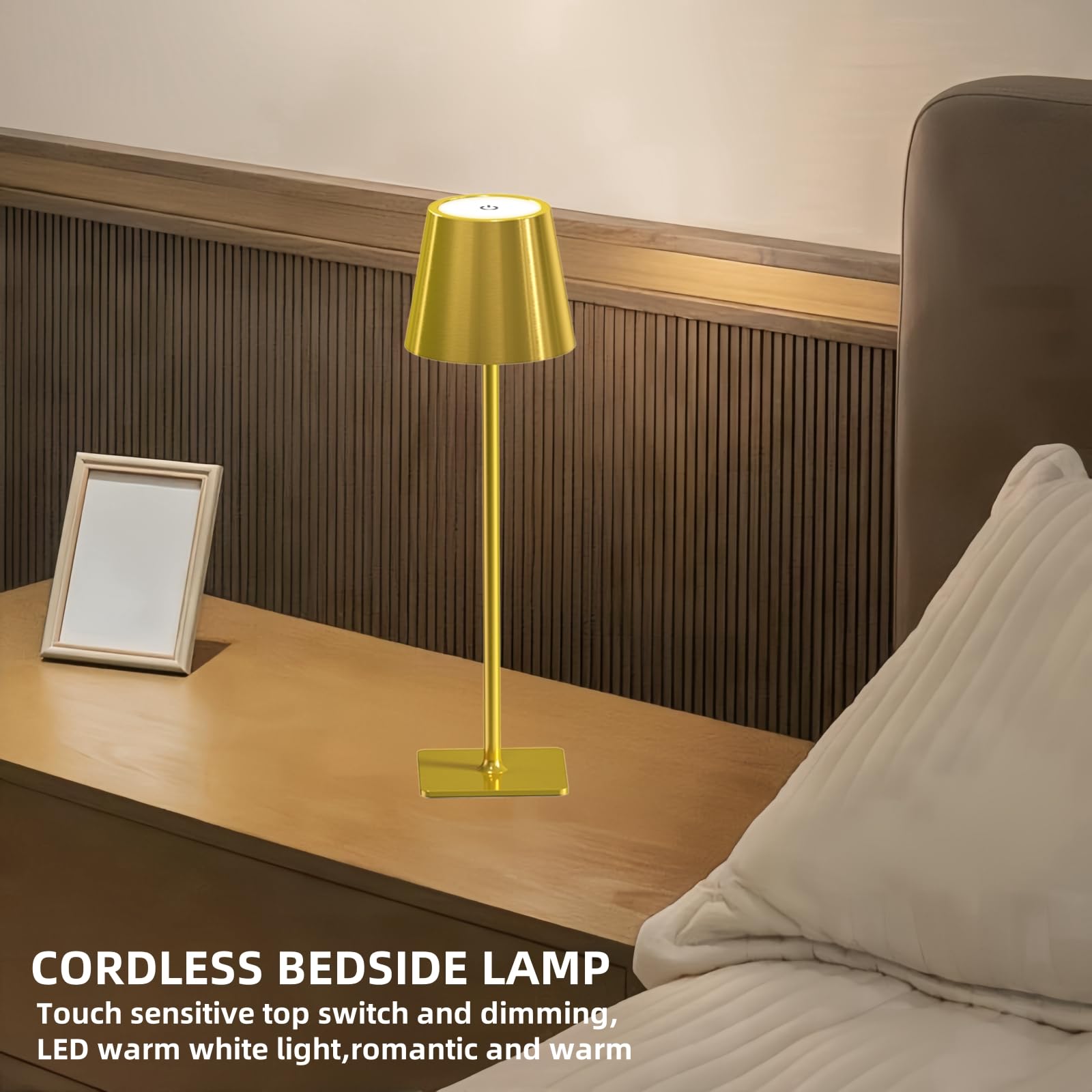 Madckdedrt 2 Pack Cordless Table Lamp Rechargeable,Wireless Led Bottle Light,5200Mah Battery Operated,Portable,Touch Dimming,For Restaurant/Bedroom/Outdoor/Terrace/Night Light (Gold)