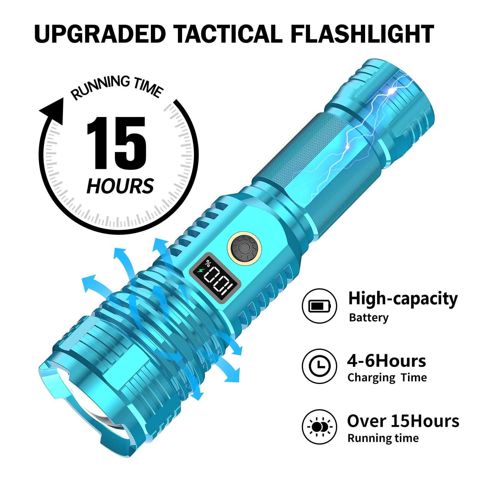Childbot Flashlights High Lumens Rechargeable, 2000Lm Led Super Bright Flash Light, Zoomable Linternas With Lcd Digital Display, 5 Mode, Waterproof, Powerful Utility Flashlight For Emergencies Camping