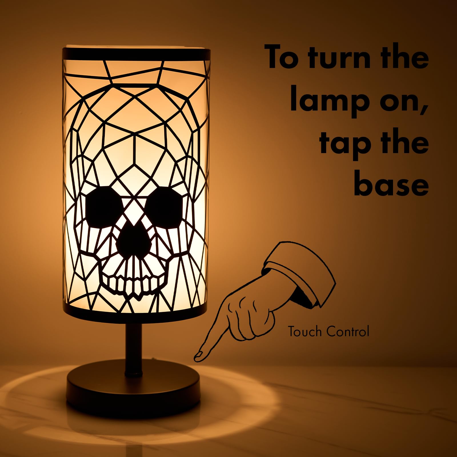 Gute Skull Face Shadow Lamp - Black Goth Skulls Lamps With 3-Dimmable Touch Switch Settings, Gothic Table Lamps, Skulls Home Decor Plug In Light With Round Skeleton Design, Horror Lamp Spooky