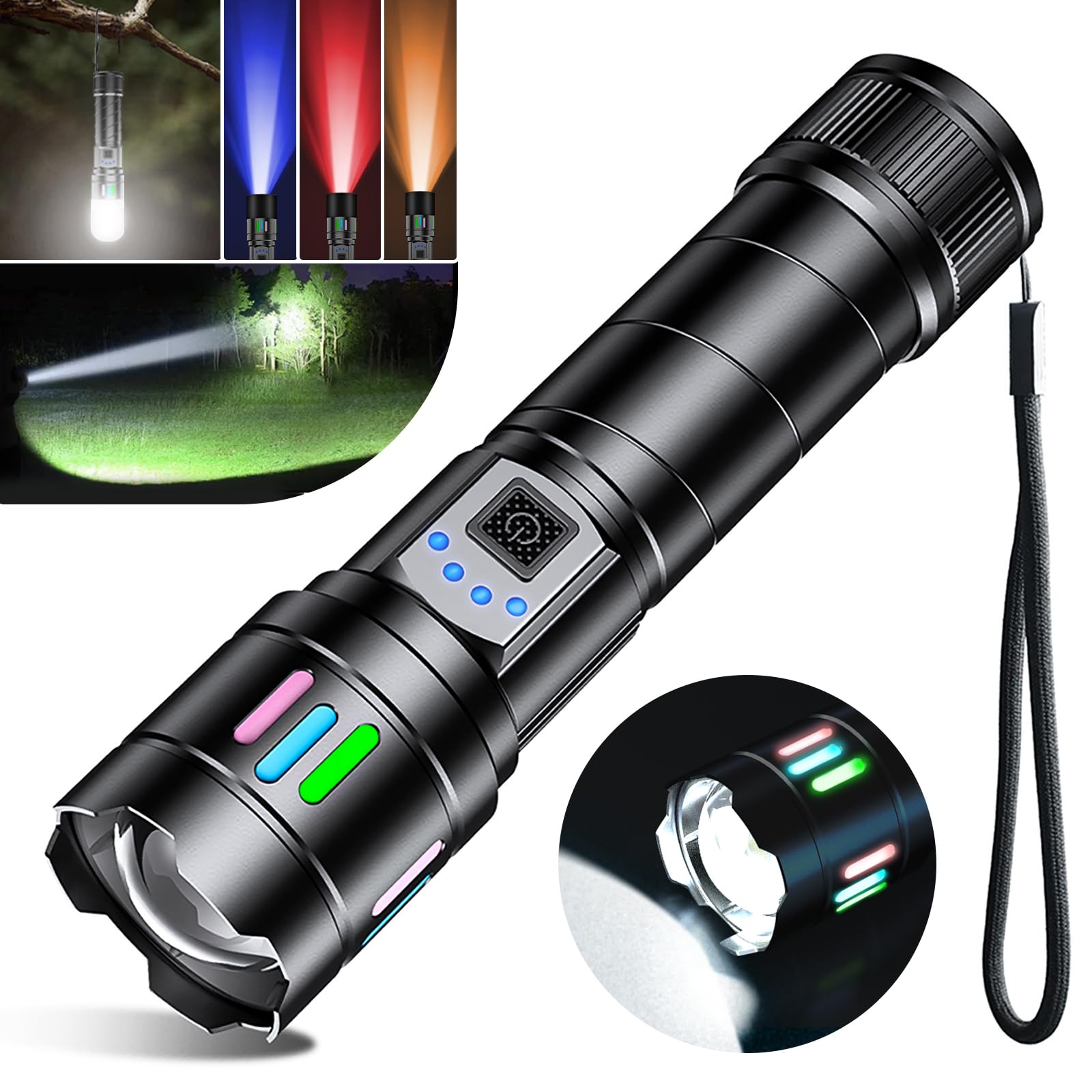 Phlipesam Rechargeable Flashlights High Lumens, Super Bright Flashlight Rechargeable With 5 Modes, Long Distance 4200Ft, Zoomable, Waterproof, Powerful Handheld Flash Light For Home Emergency Camping Hiking