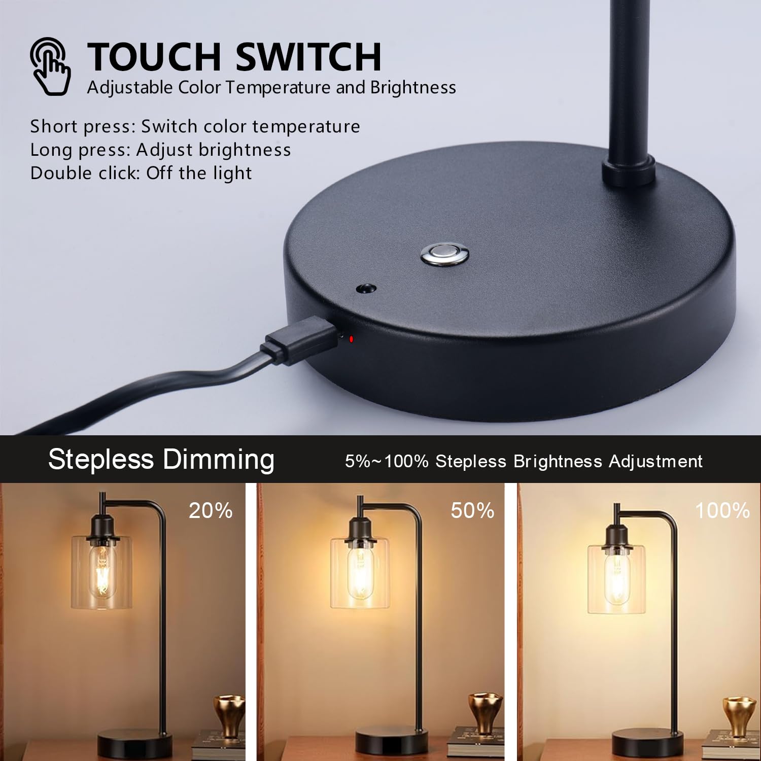 Linkenail Cordless Table Lamps Rechargeable, 8000Mah Battery Operated Table Lamp With Remote Control, Touch Dimmable Bedside Lamp, Portable Wireless Desk Lamp For Bedroom, Dining Room, Black, 2 Pack