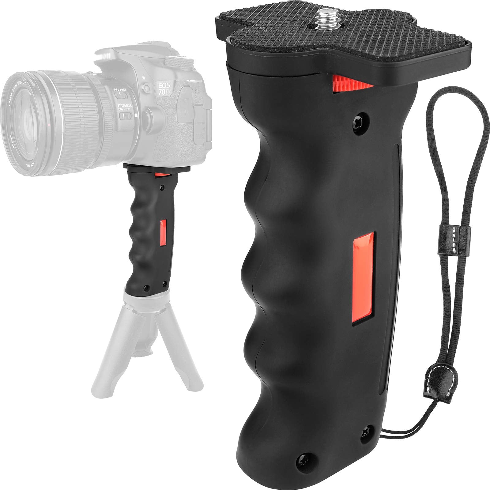 Chromlives Camera Handle Grip,1/4" Camera Handheld Stabilizer With Wrist Strap,Handle Grip Support Mount For Dslr Camera Camcorder Smartphone Action Camera Led Video Light